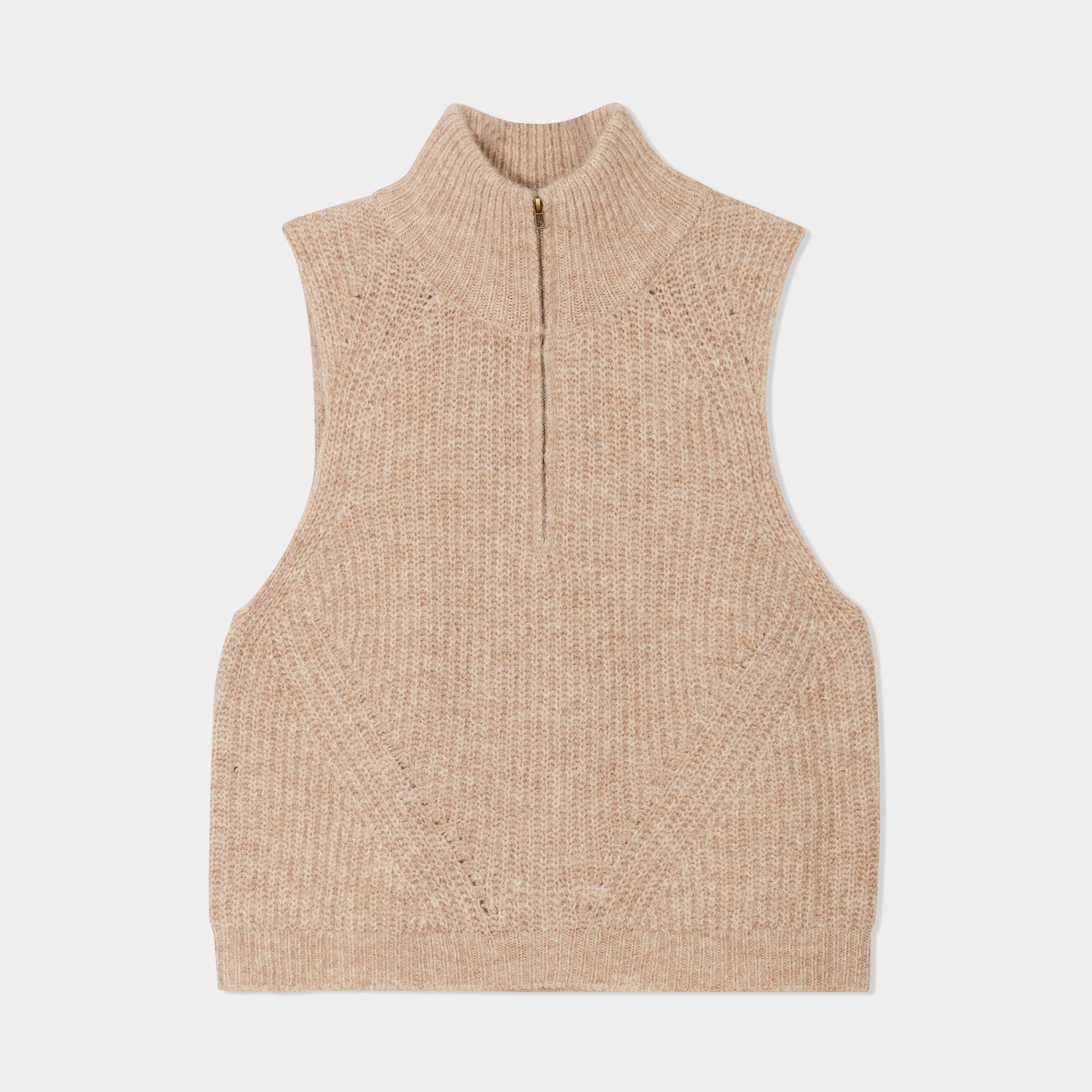 Pull col camionneur sans manches beige femme