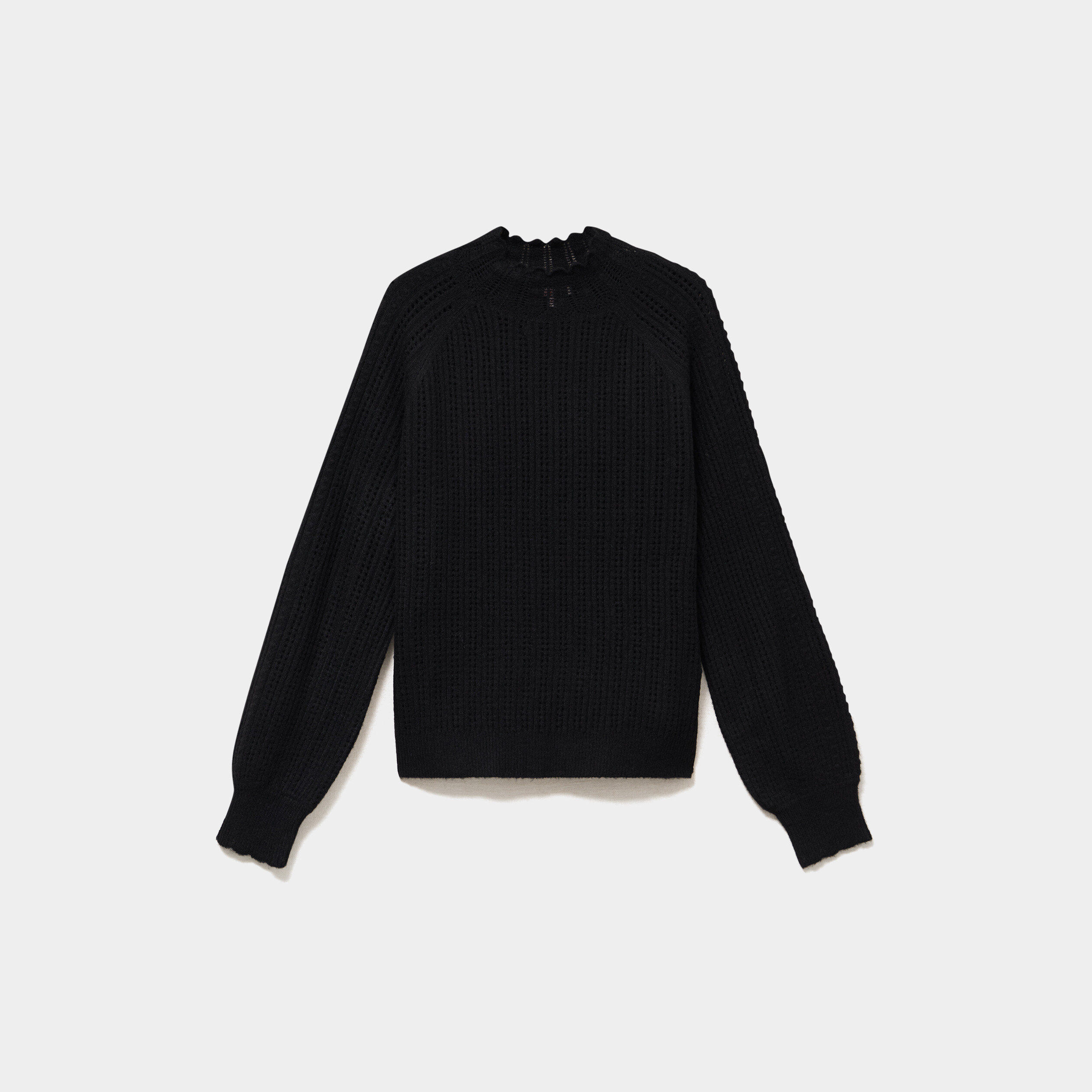 Pull col montant textur&eacute; manches longues noir femme