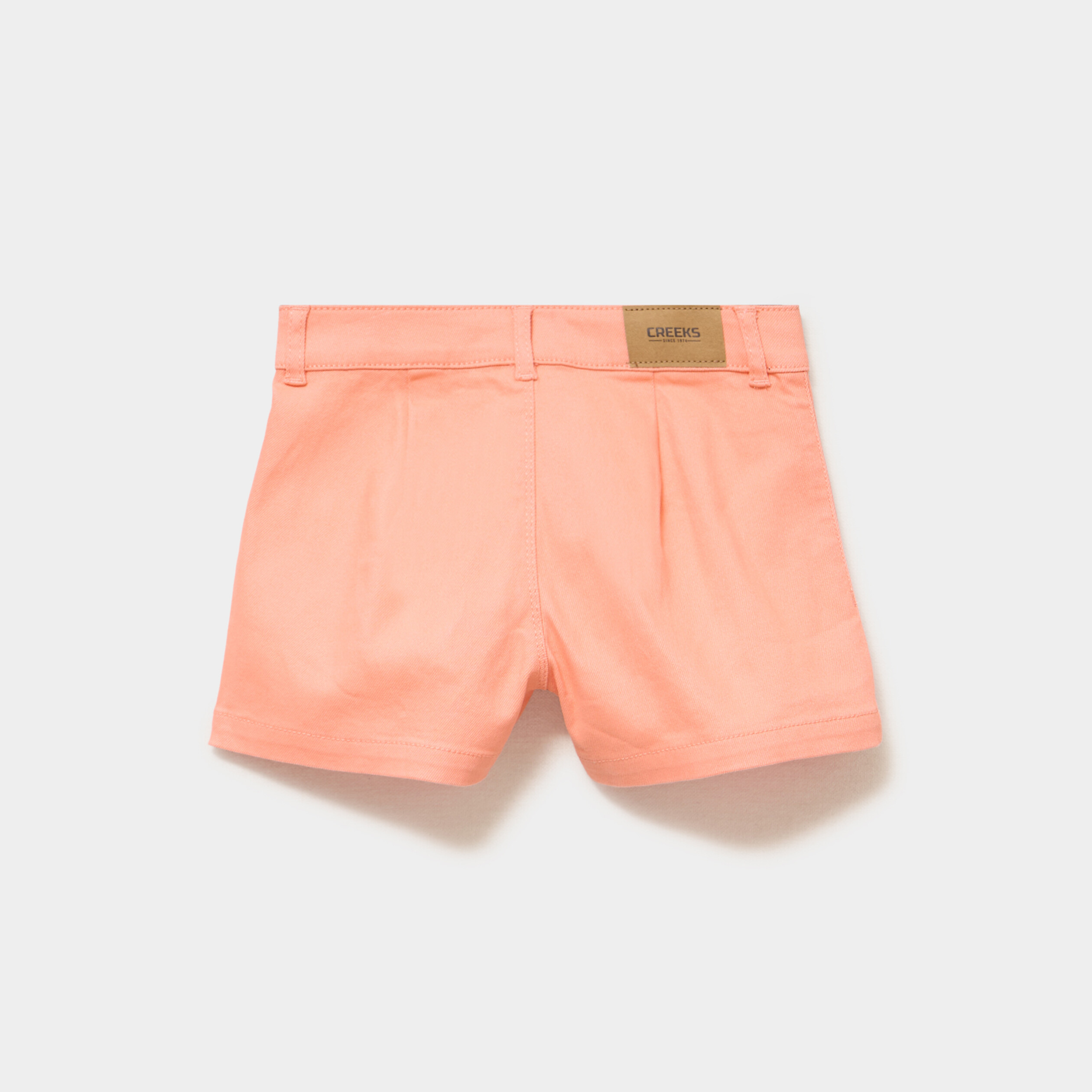 Short droit poches plaqu&eacute;es stretch orange corail fille