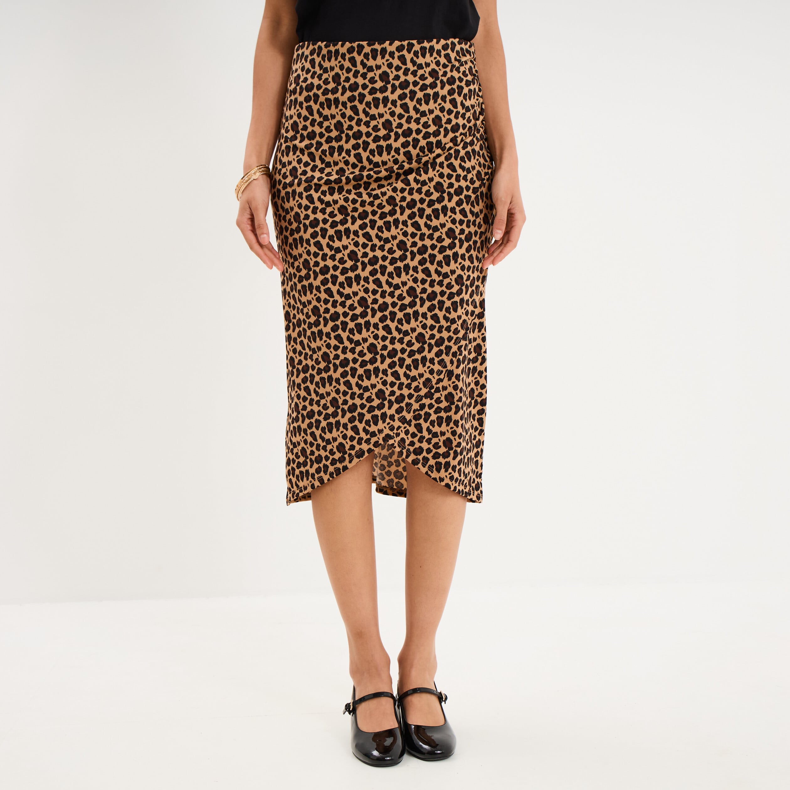 Jupe longue portefeuille stretch beige femme