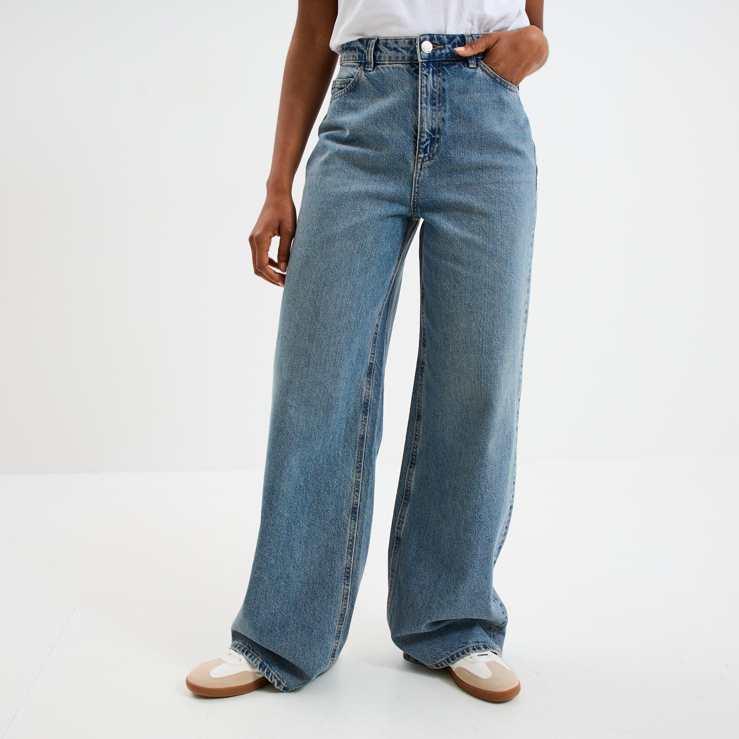 jeans large coton denim dirty femme Jeans large coton denim dirty femme