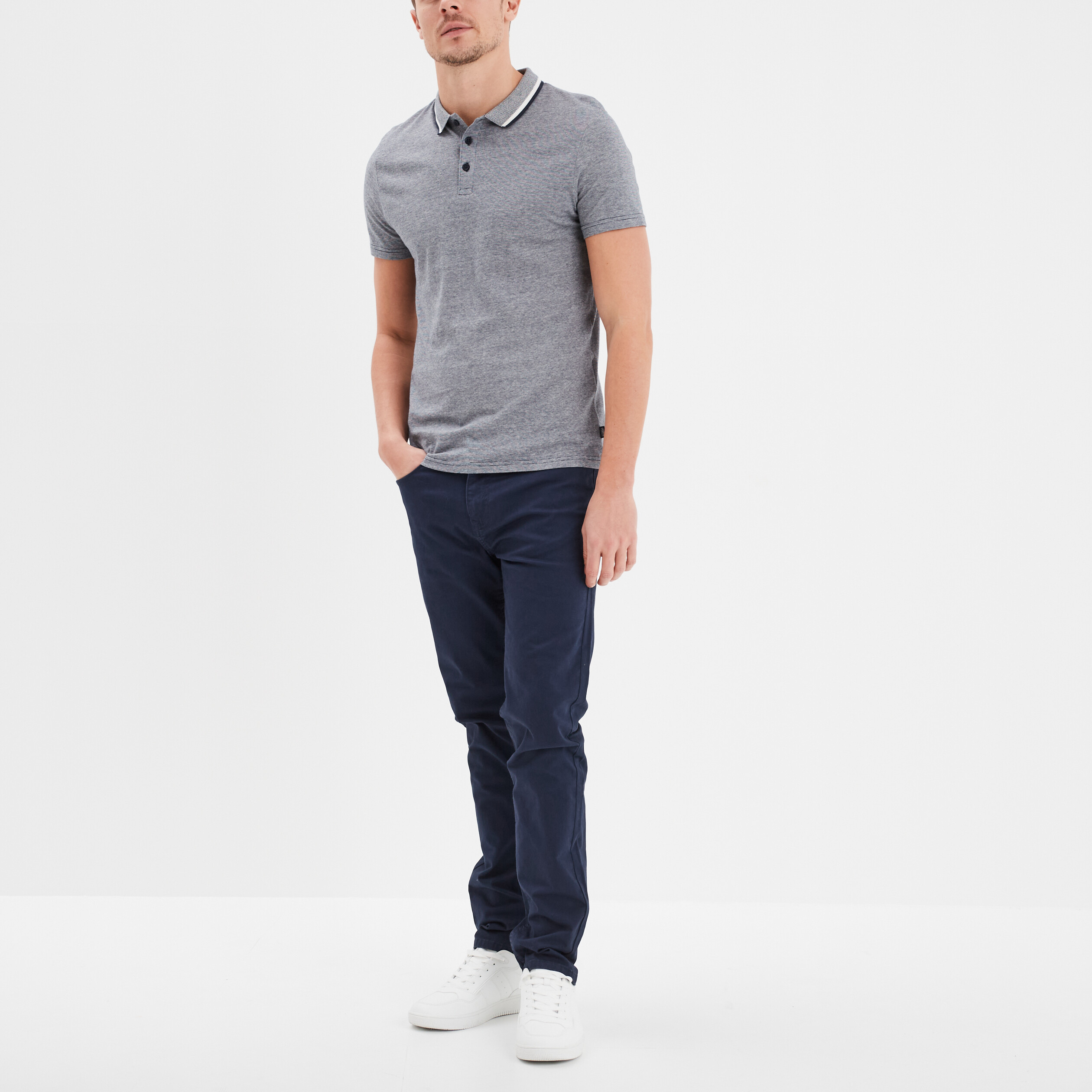 Pantalon droit en coton stretch bleu marine homme