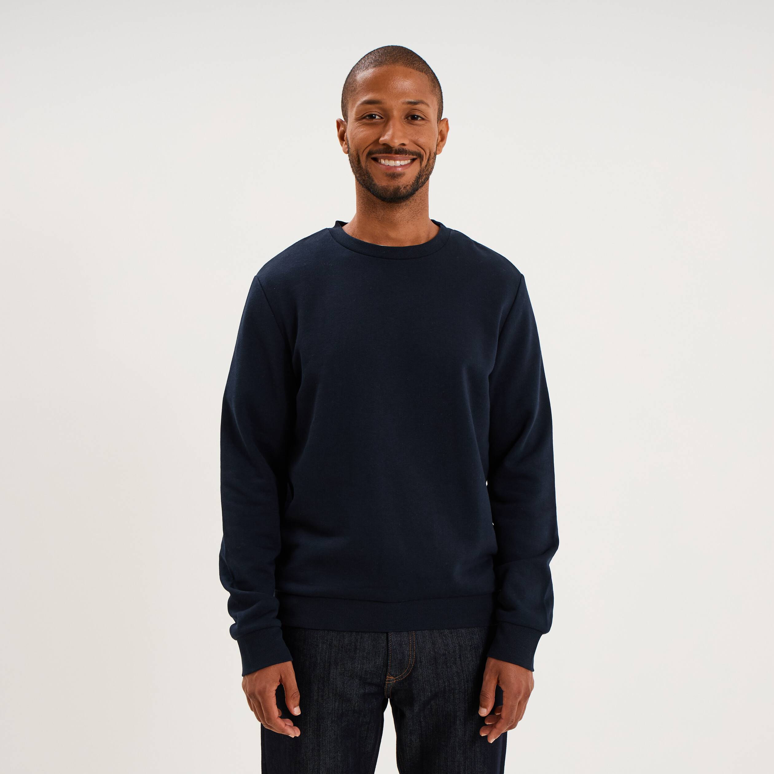 Sweat molleton col rond bleu marine homme