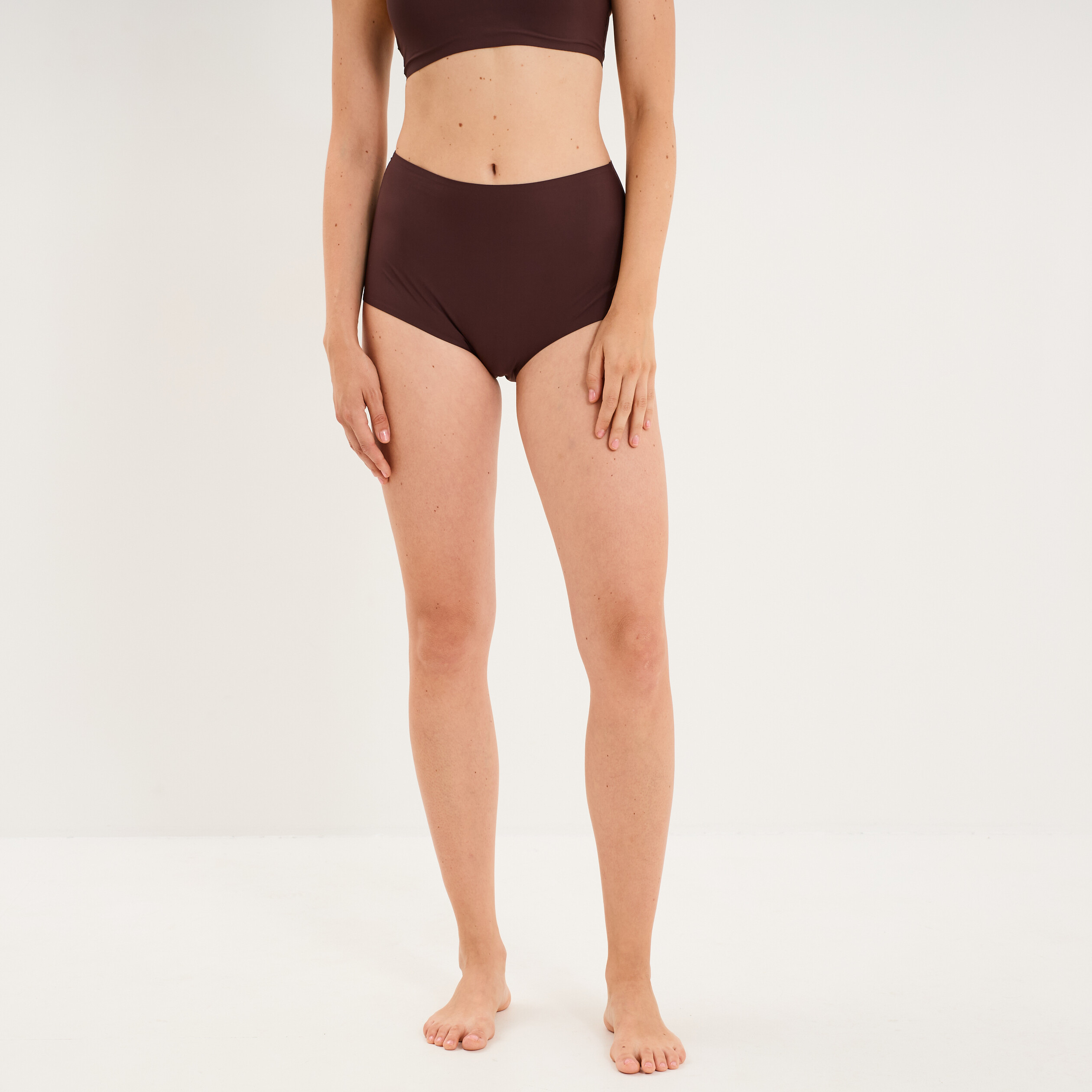 Culotte taille haute microfibre marron femme