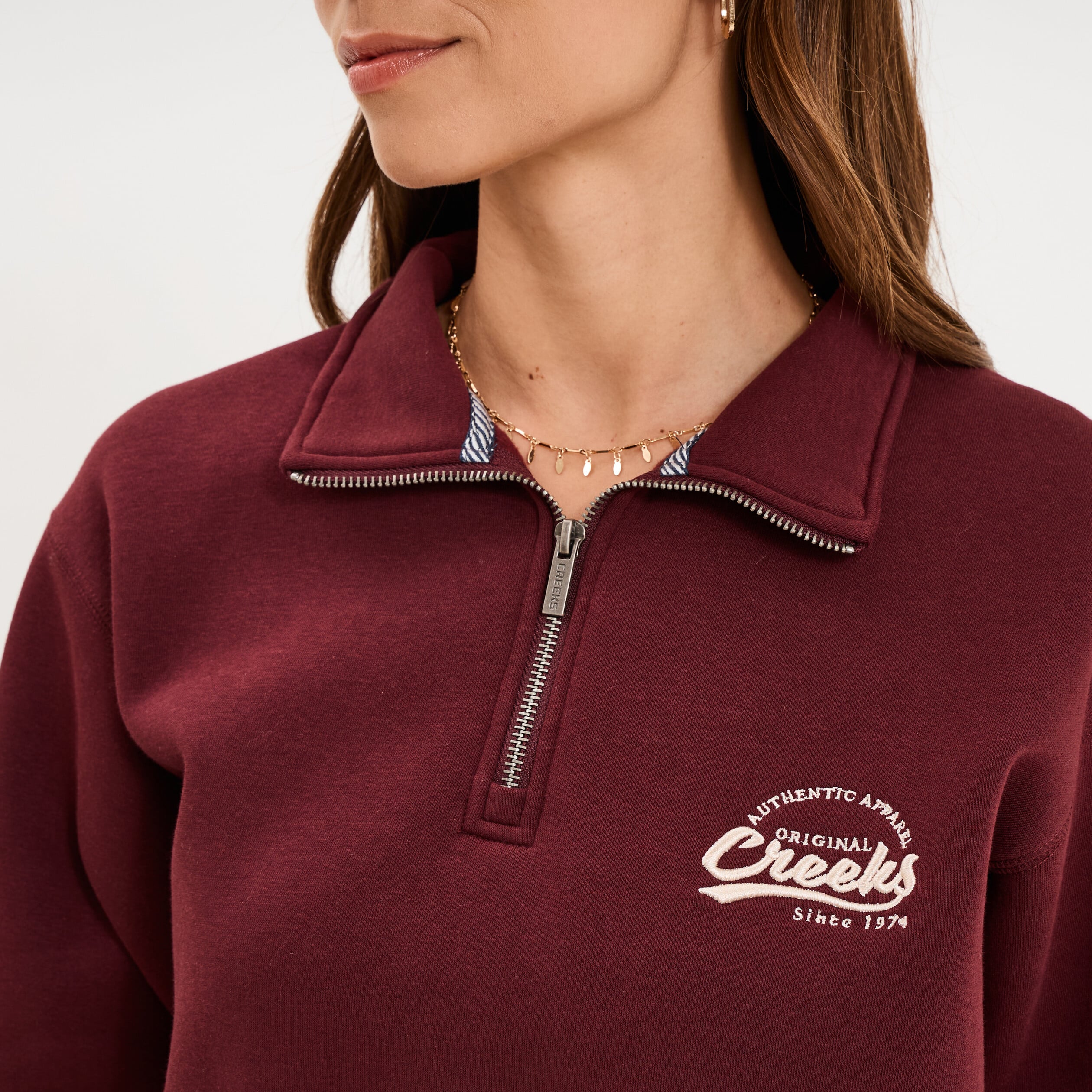 Sweat col camionneur zipp&eacute; violet fonc&eacute; femme
