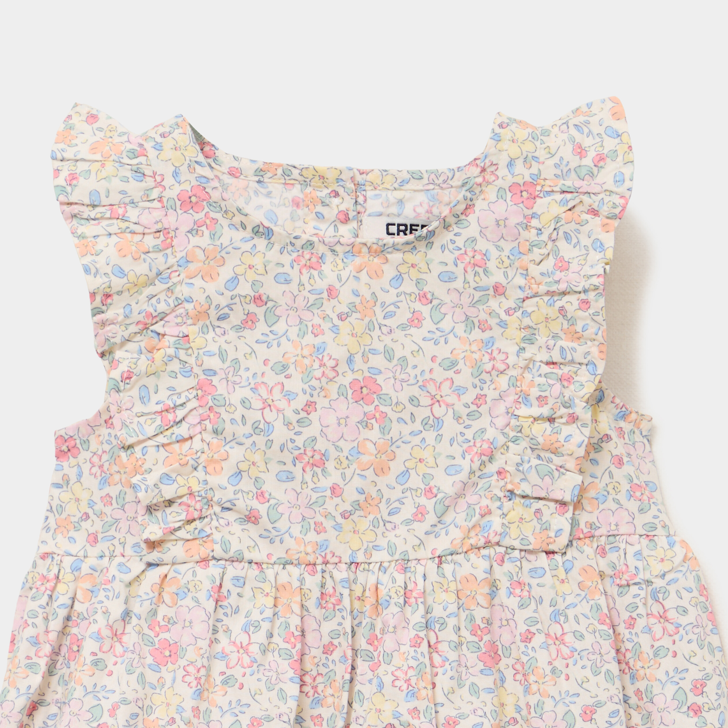 Robe patineuse avec volants coton ecru b&eacute;b&eacute; fille