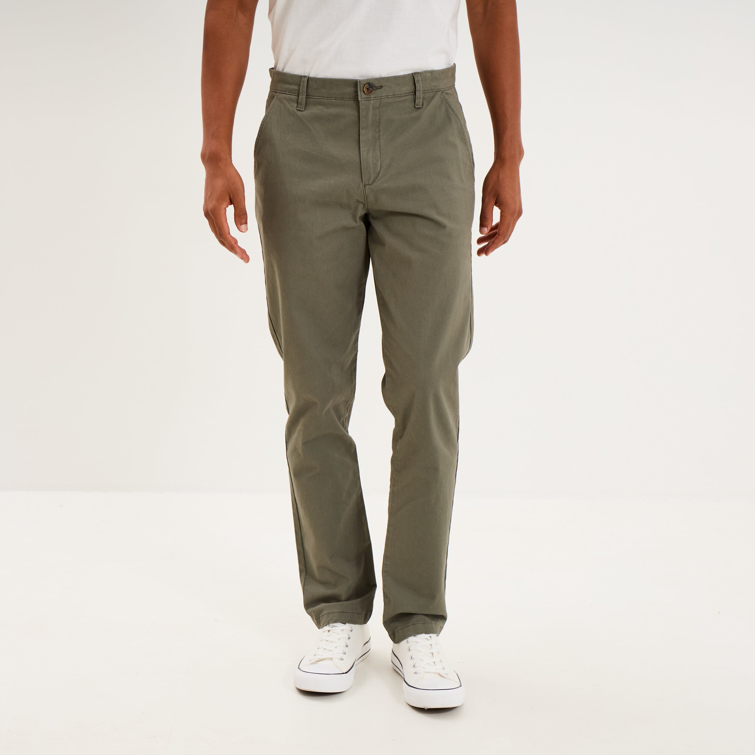 Pantalon chino droit stretch vert kaki homme