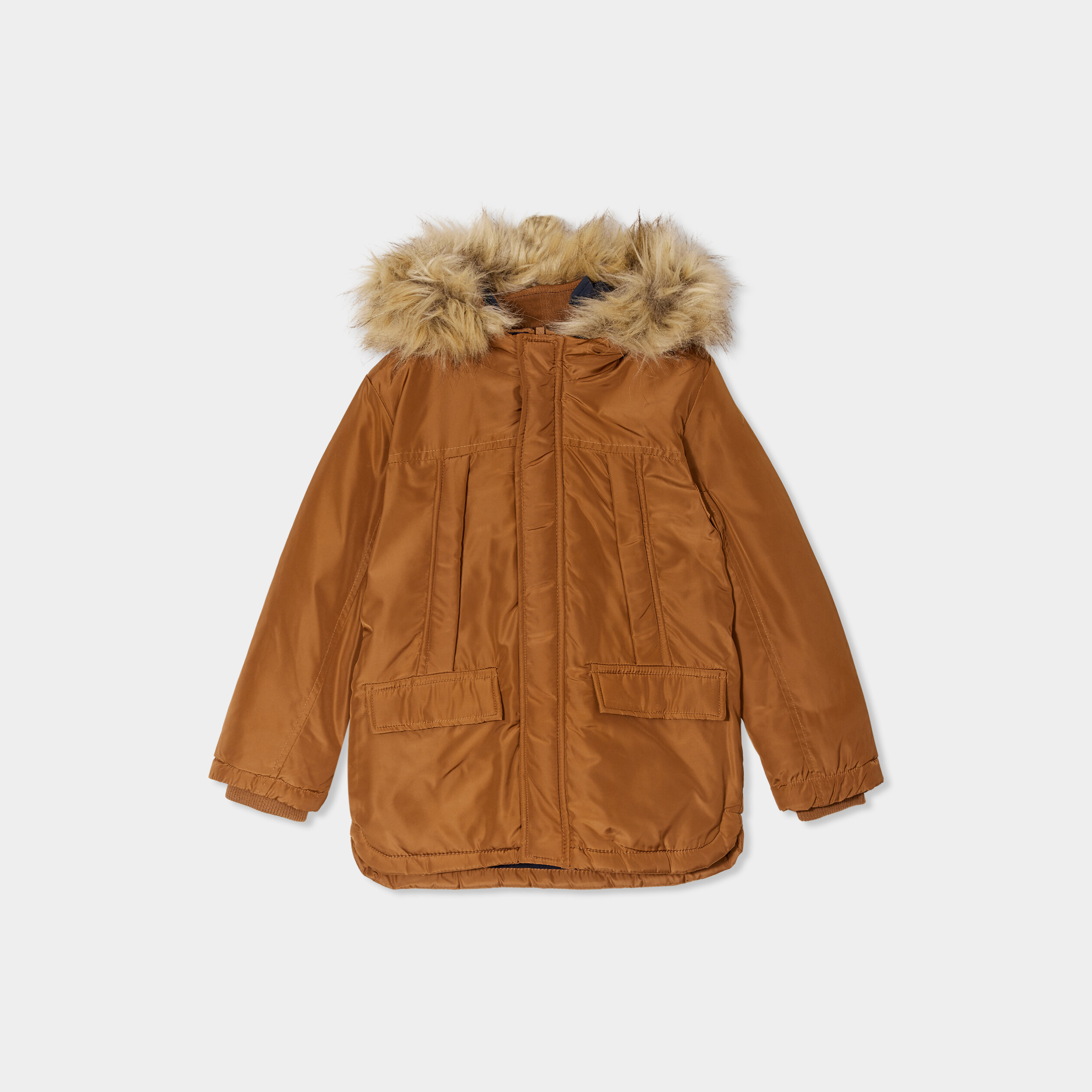 Blouson Enfant Garçon à Capuche Fausse Fourrure - Veste Chaude Manches Longues - Taille 120 à 170 Cm - Hiver