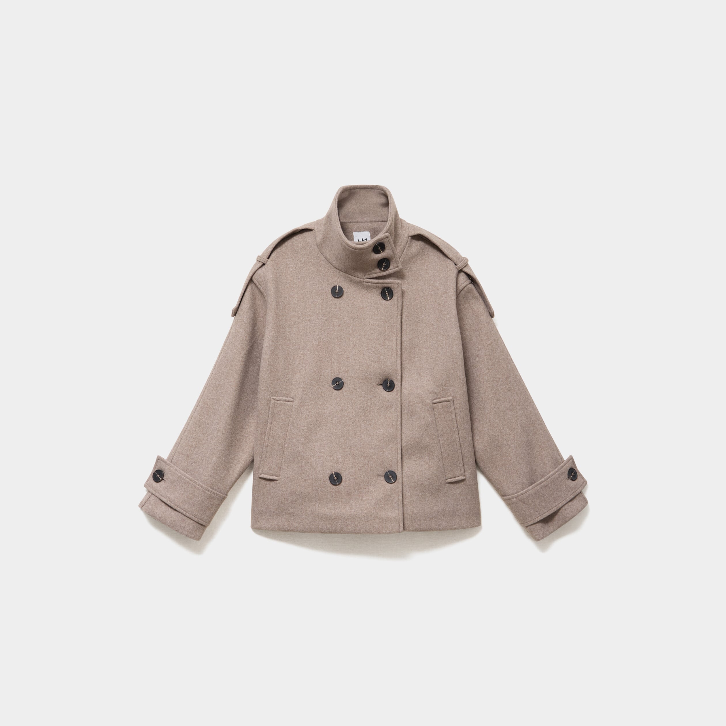 Manteau court boutonn&eacute; beige femme