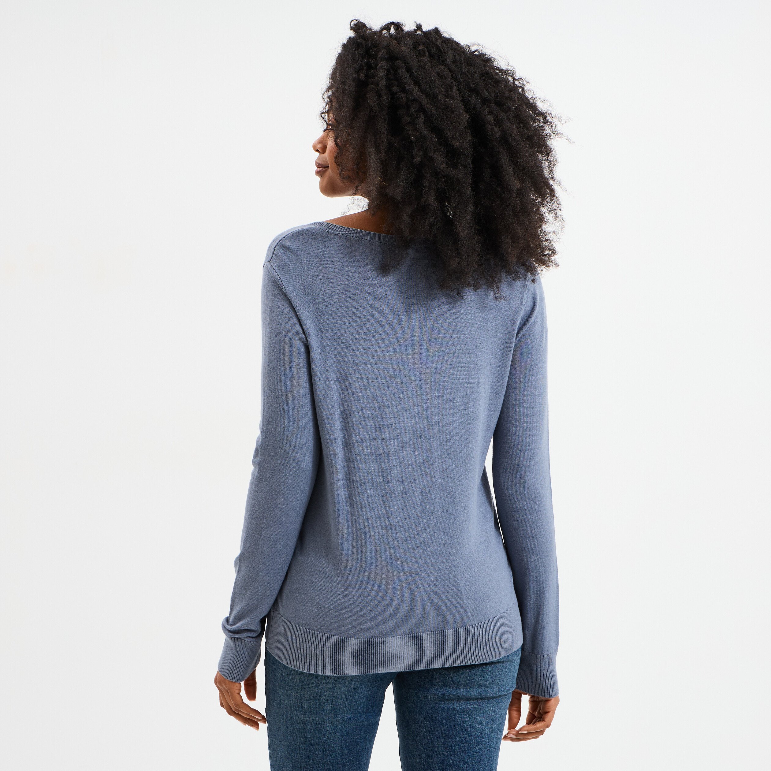 pull col en v manches longues bleu gris femme Pull col en V manches longues bleu gris femme