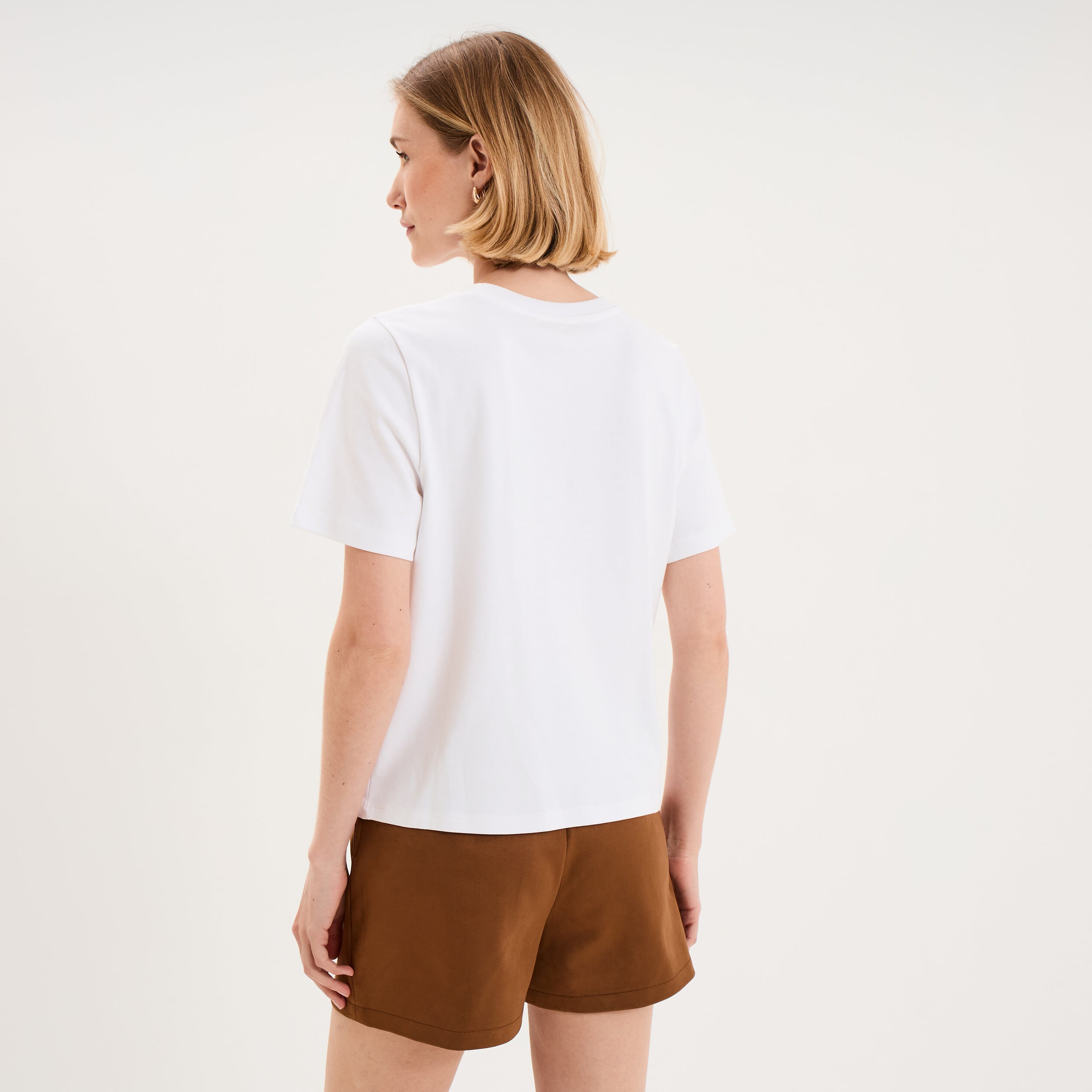 T-shirt manches courtes col rond coton blanc femme