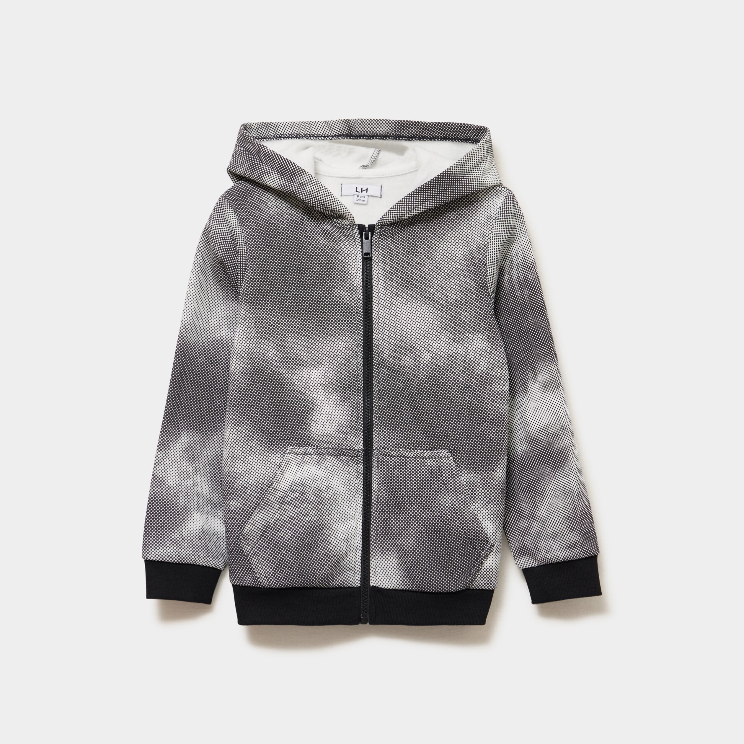 Sweat zipp&eacute; &agrave; capuche molleton imprim&eacute; noir gar&ccedil;on