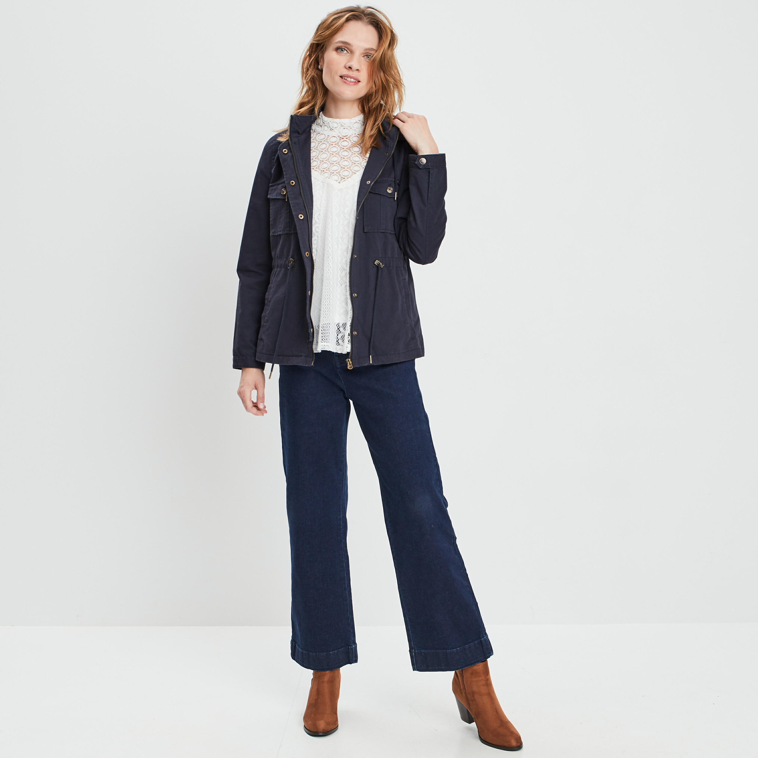 blouson droit a capuche bleu marine femme Blouson droit à capuche bleu marine femme