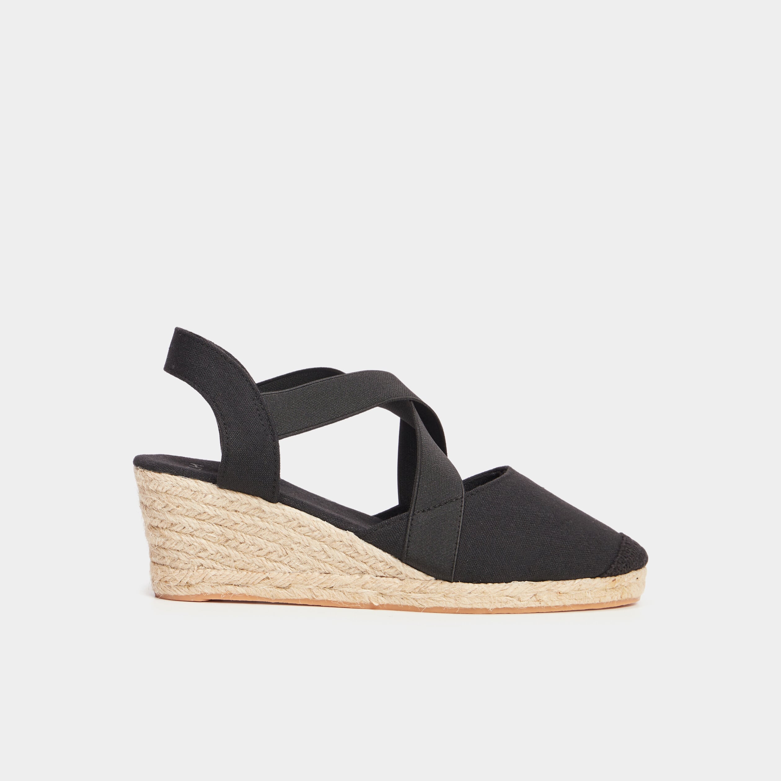 Sandales espadrilles compens&eacute;es noir femme