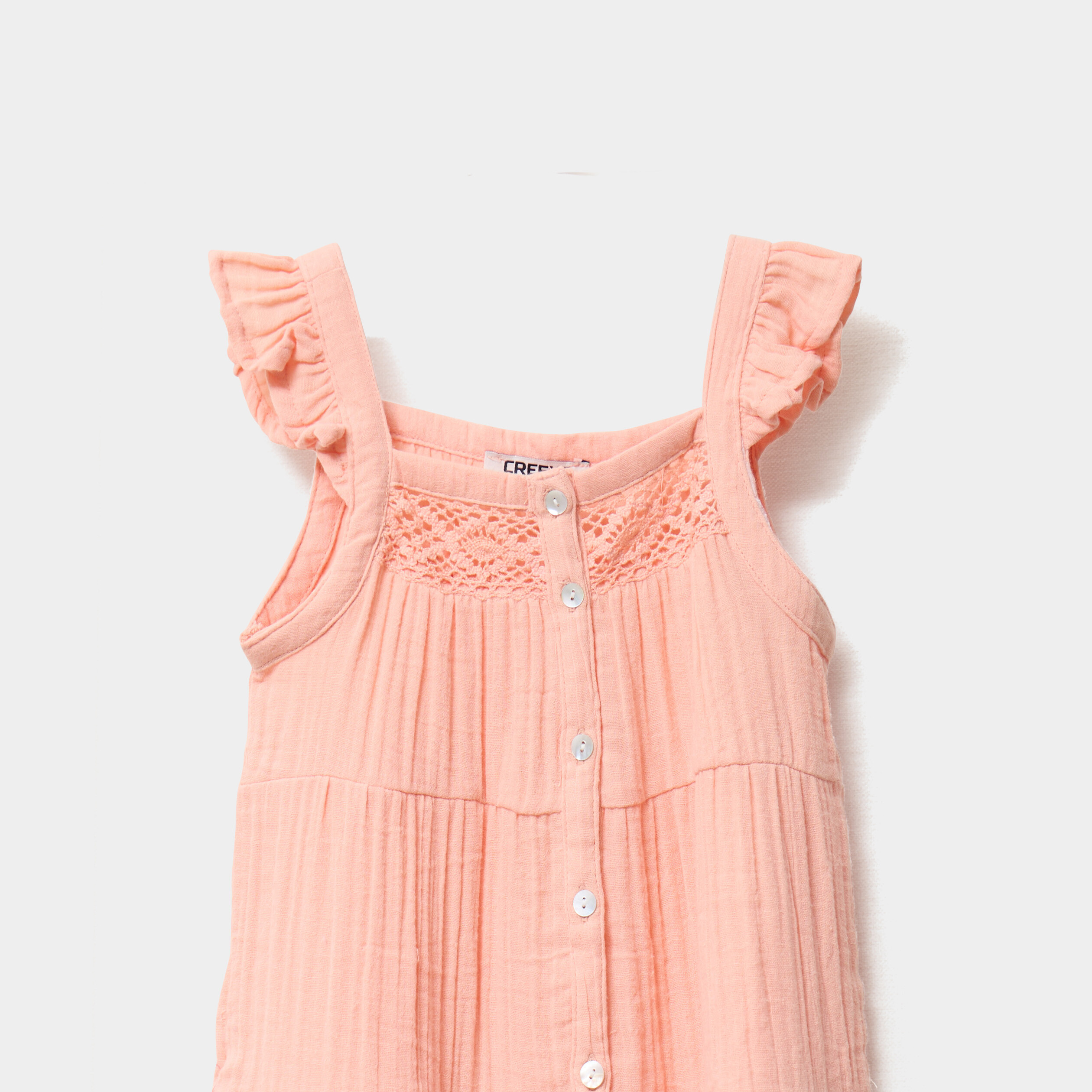 robe a bretelles fines gaze de coton rose saumon fille Robe à bretelles fines gaze de coton rose saumon fille