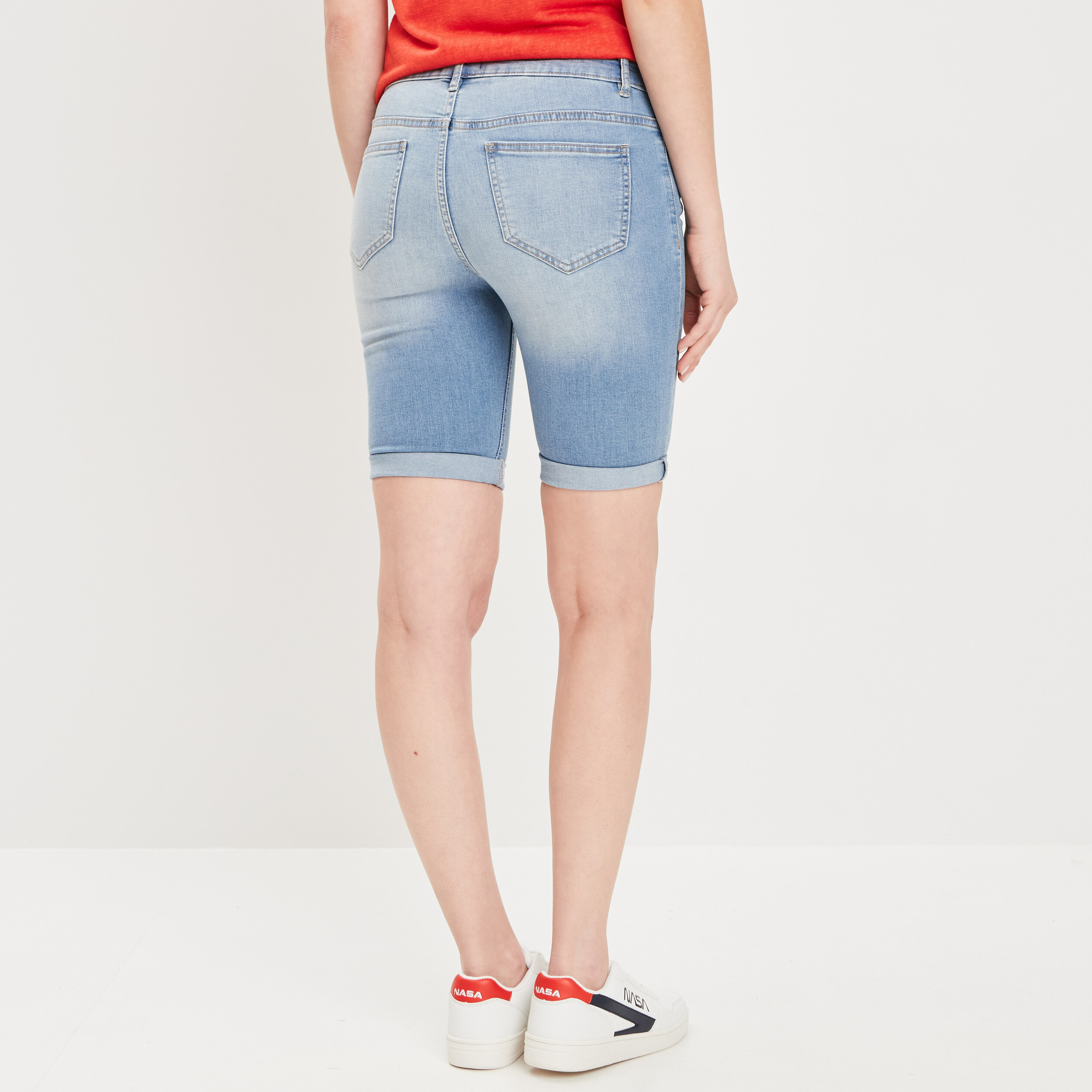 bermuda slim en jean denim double stone femme Bermuda slim en jean denim double stone femme