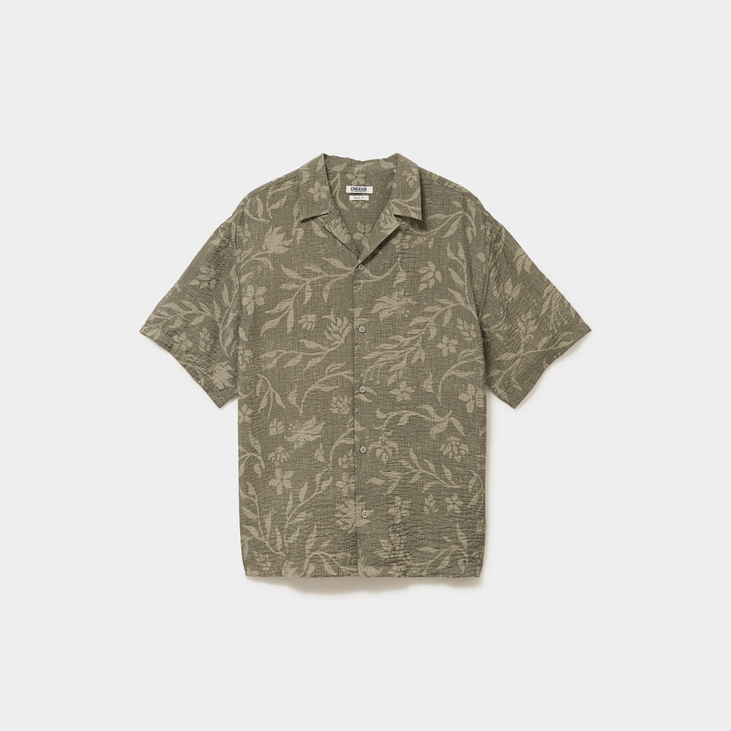 Chemise l&eacute;g&egrave;re textur&eacute;e manches courtes vert kaki homme