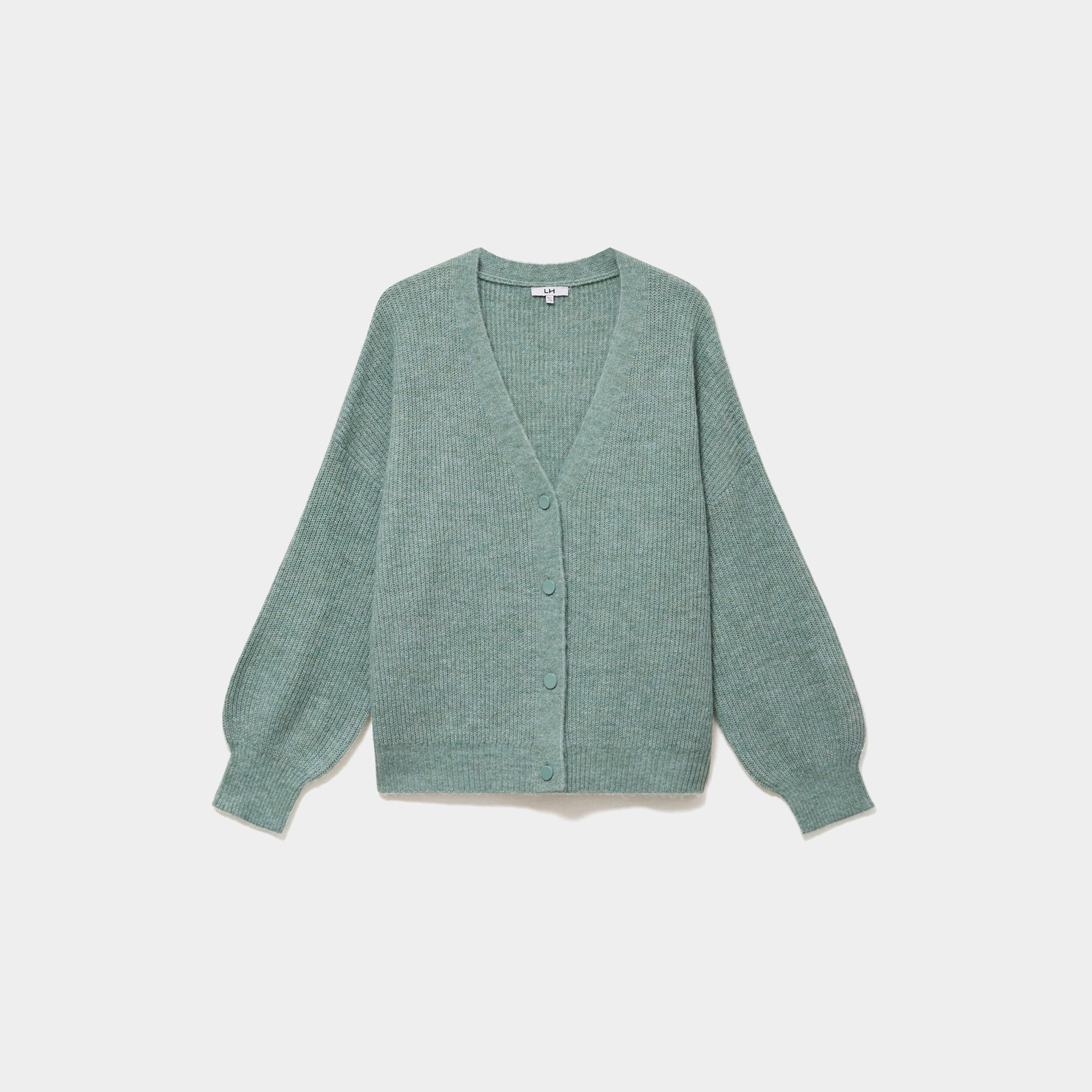 Gilet col en V boutonn&eacute; manches longues vert femme grande taille