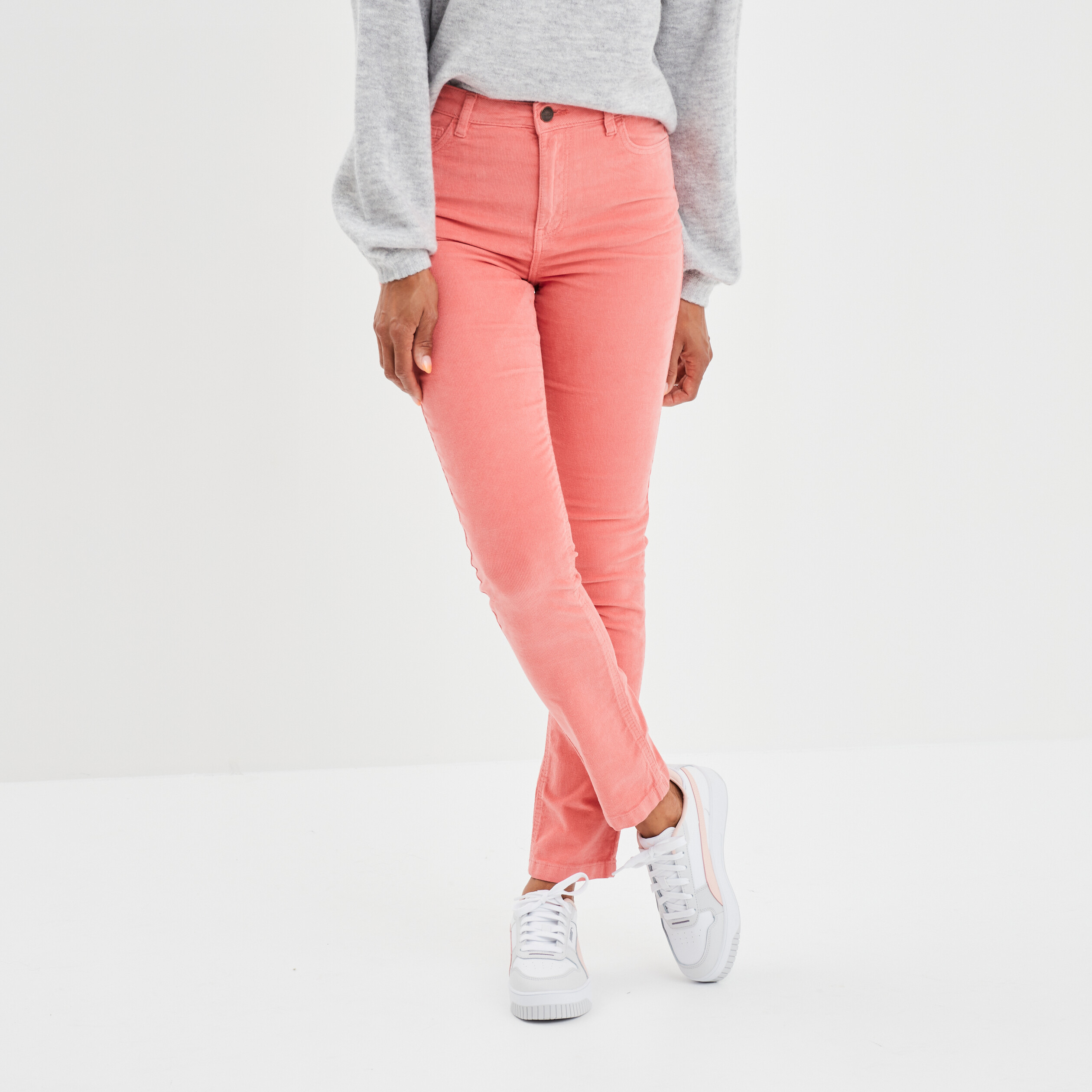 Pantalon slim velours coton Creeks rose saumon femme