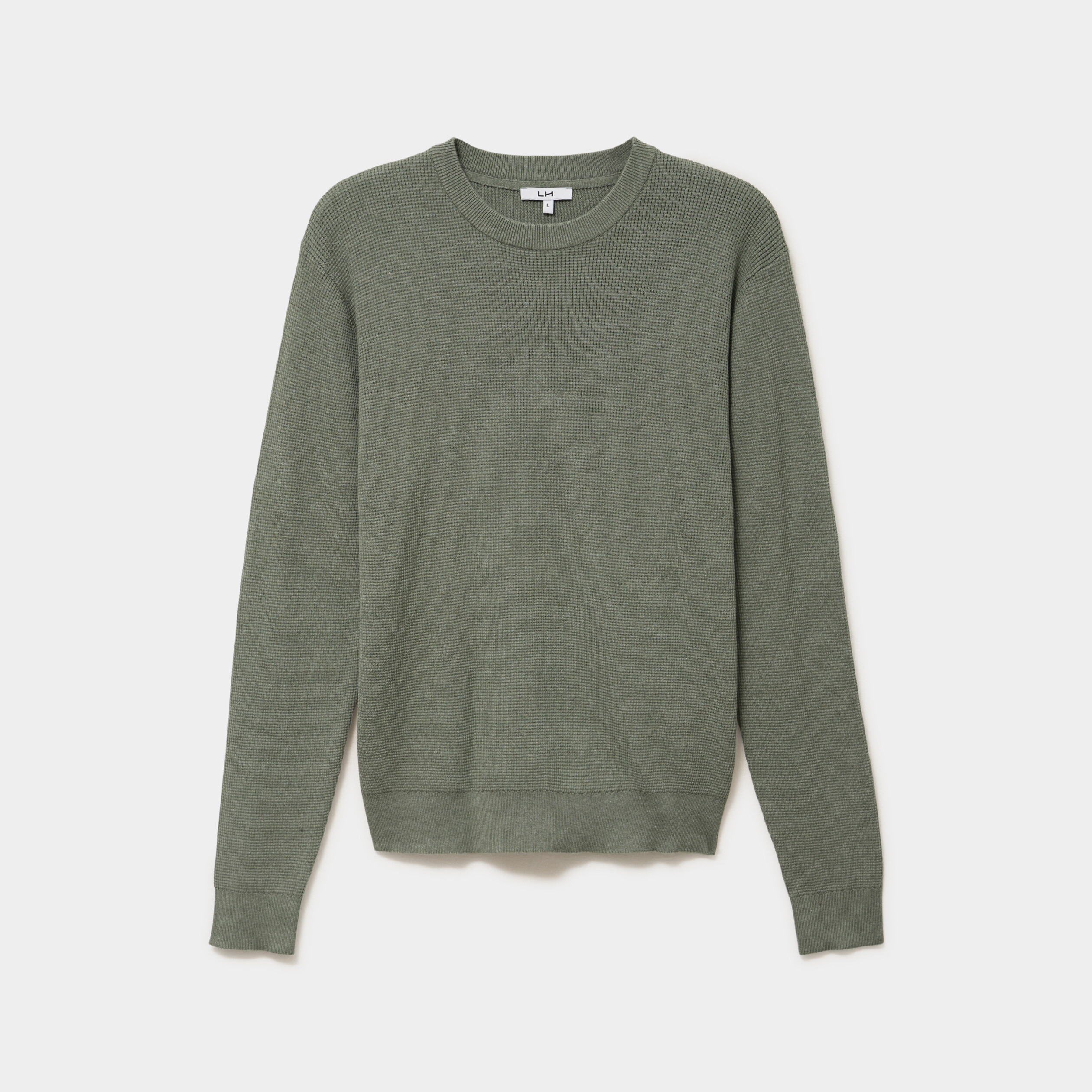 Pull en maille textur&eacute;e col rond vert kaki homme