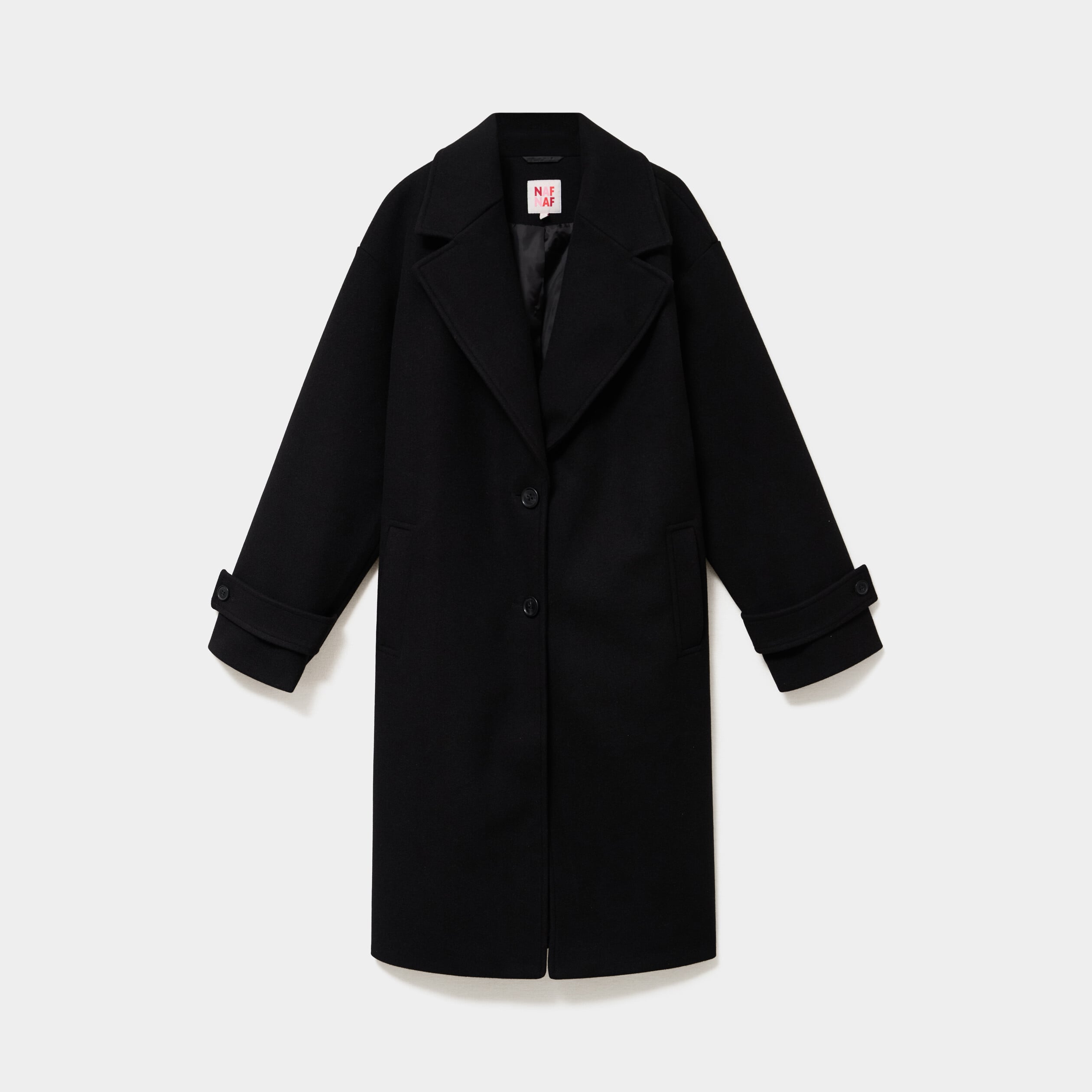Manteau long oversize col tailleur noir femme