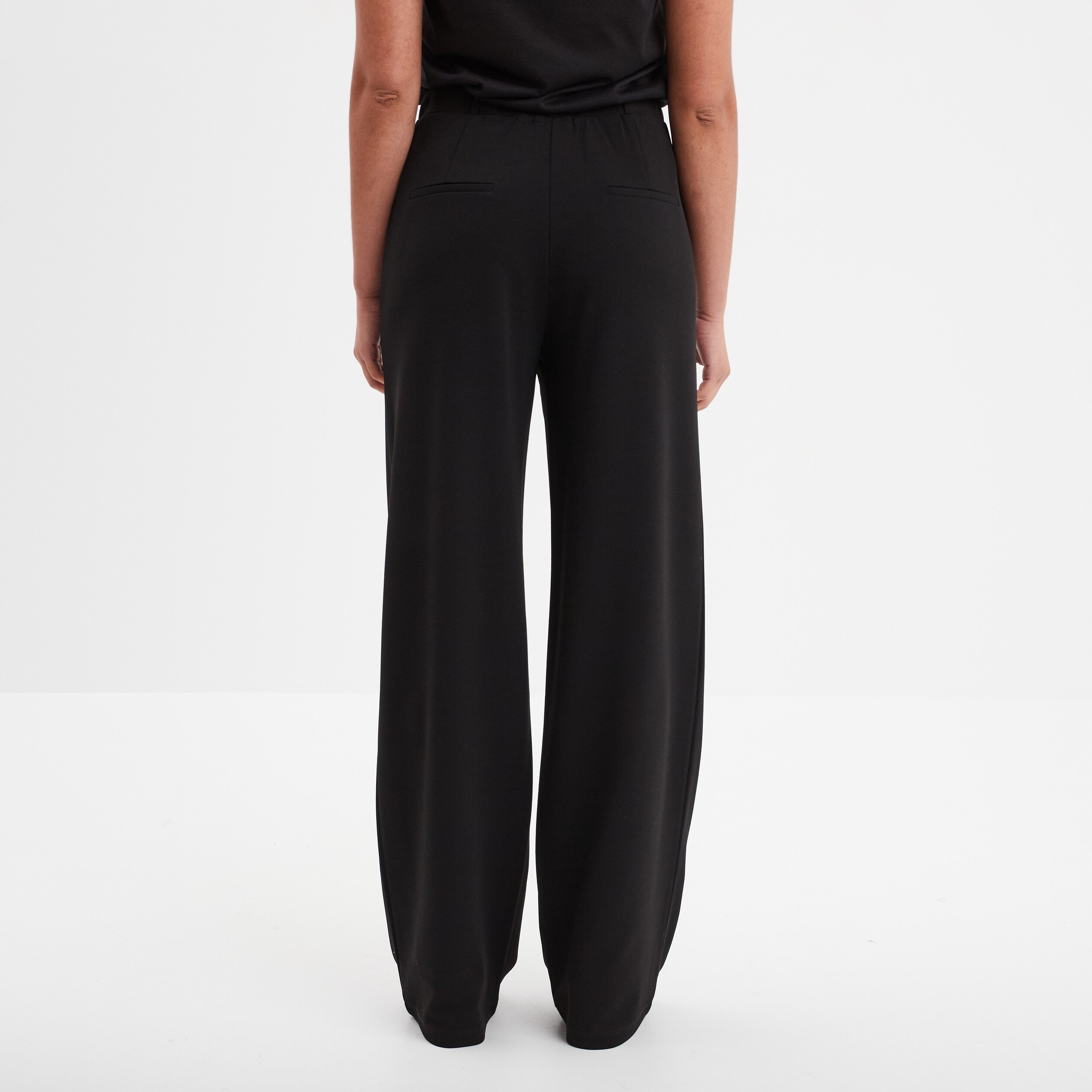 Pantalon large fluide taille élastiquée noir femme La Halle