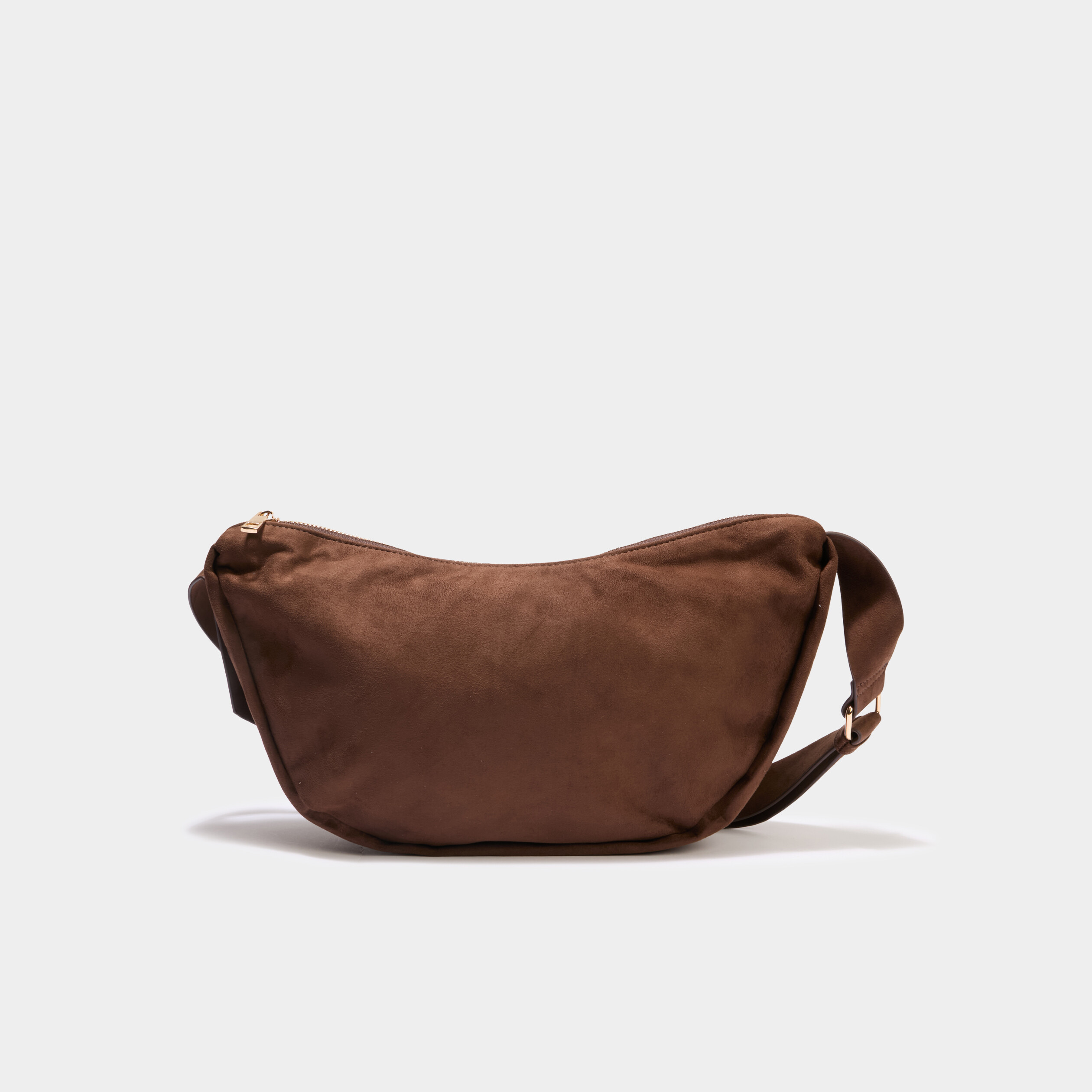 Sac banane effet su&eacute;dine marron fonc&eacute; femme