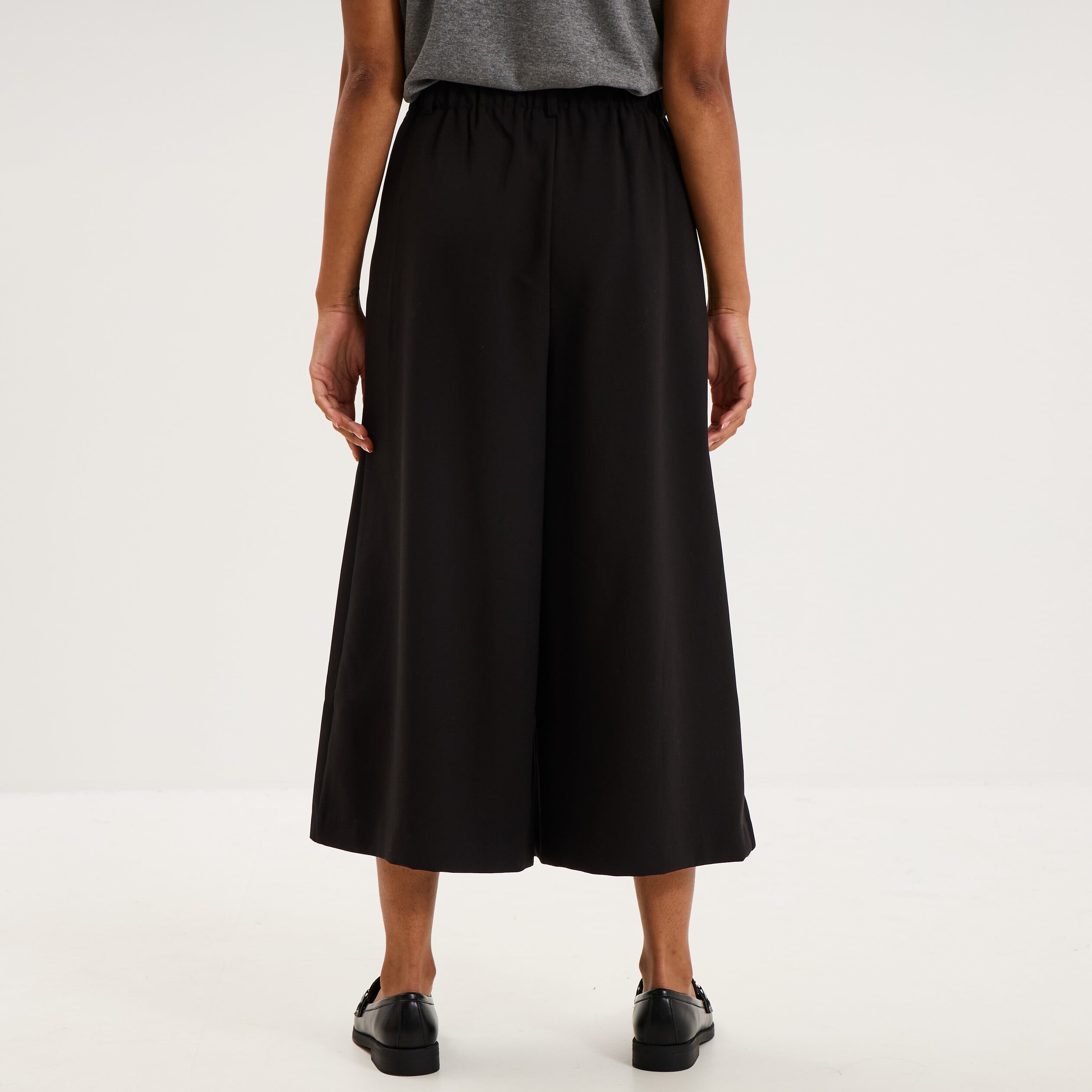 Pantalon culotte large taille haute noir femme