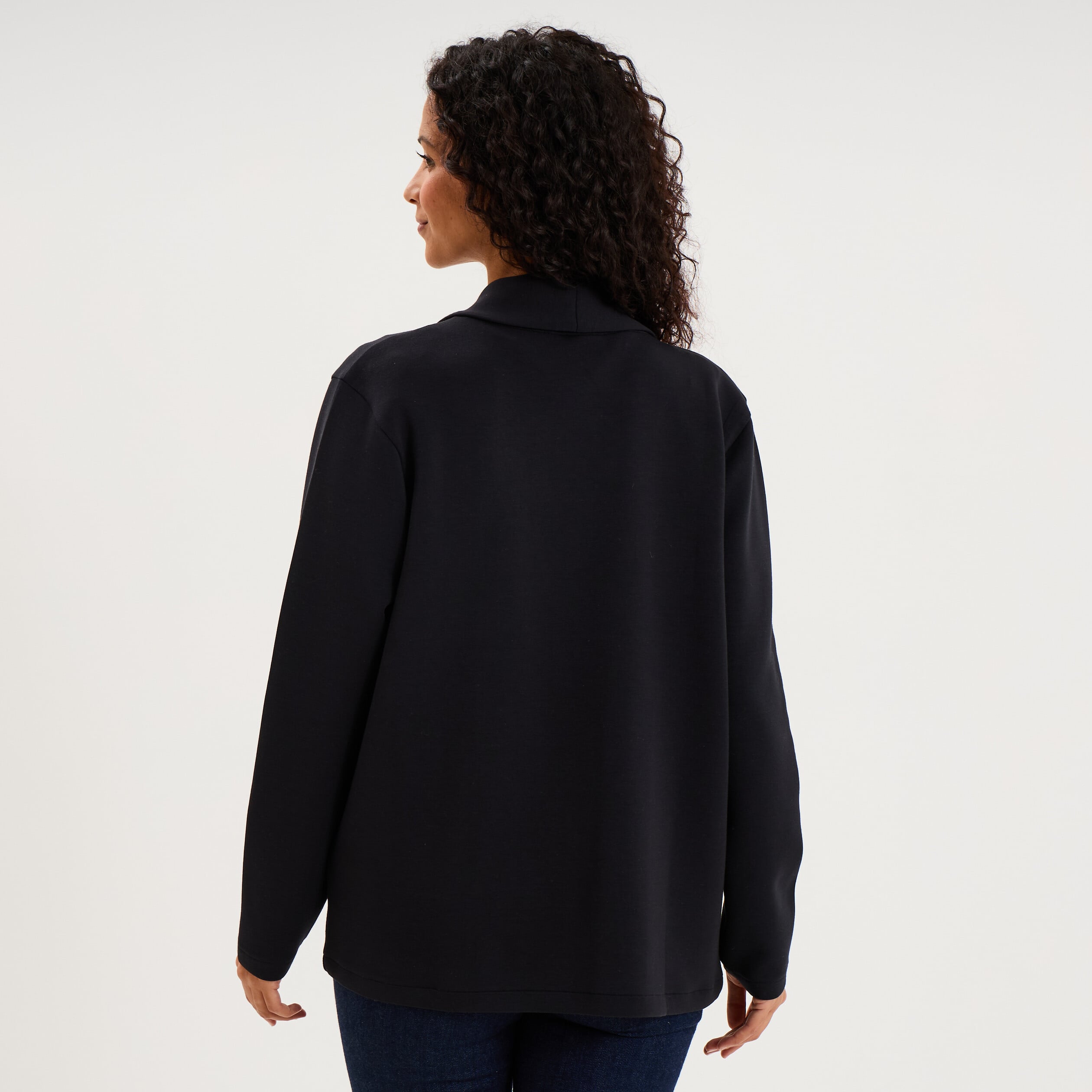 Blazer court col ch&acirc;le manches longues noir femme