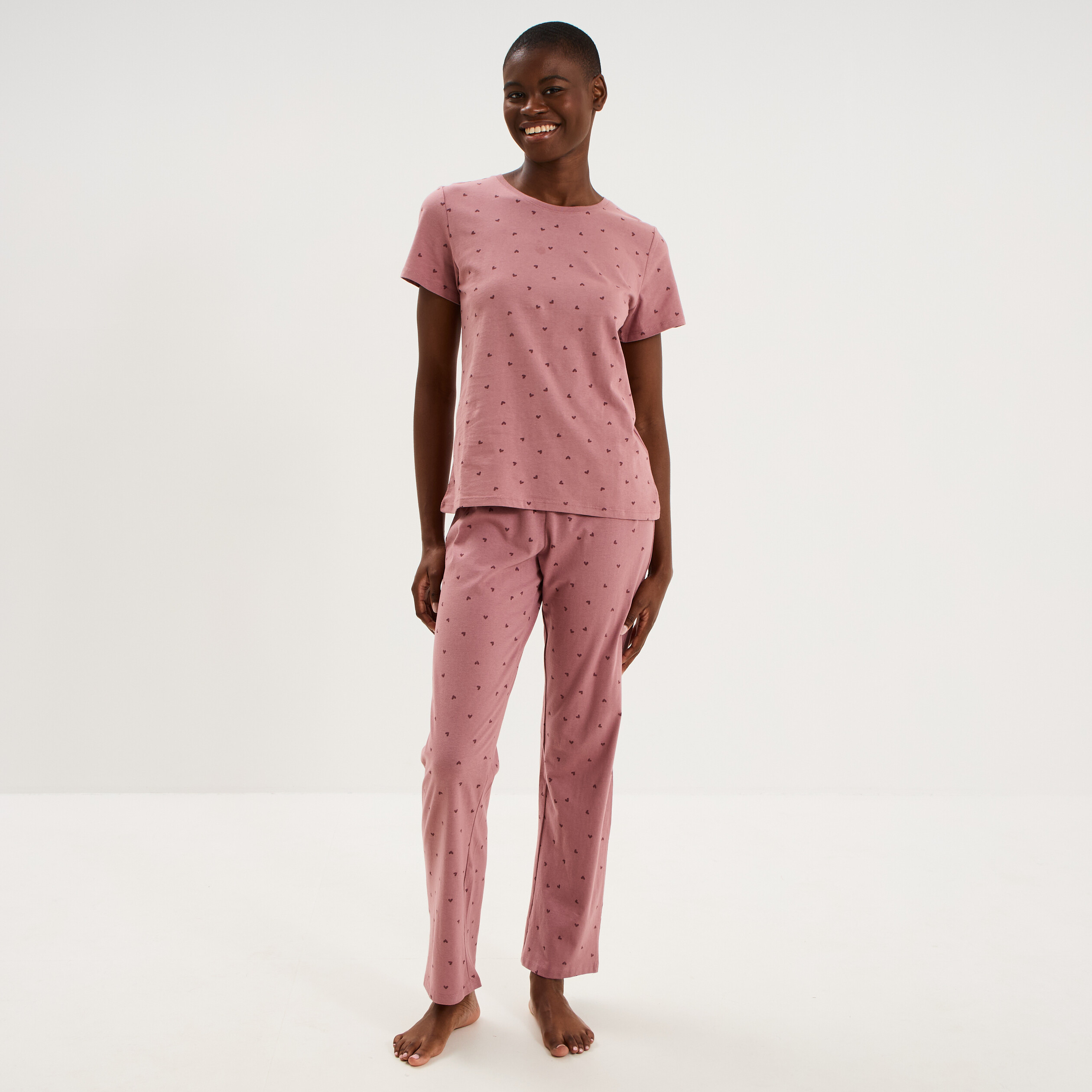 Ensemble pyjama t-shirt pantalon coton rose femme