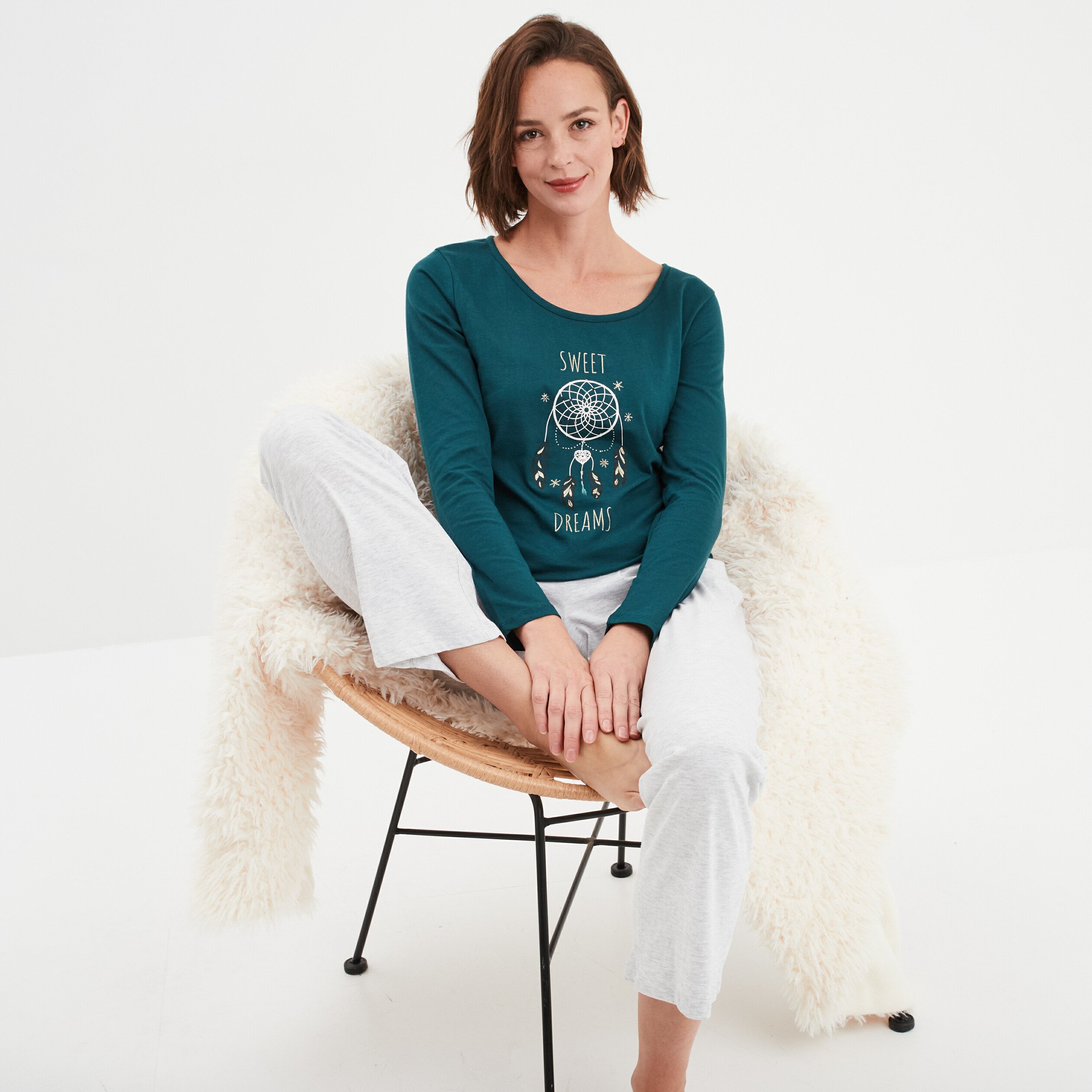 ensemble pyjama 2 pieces coton vert fonce femme Ensemble pyjama 2 pièces coton vert foncé femme