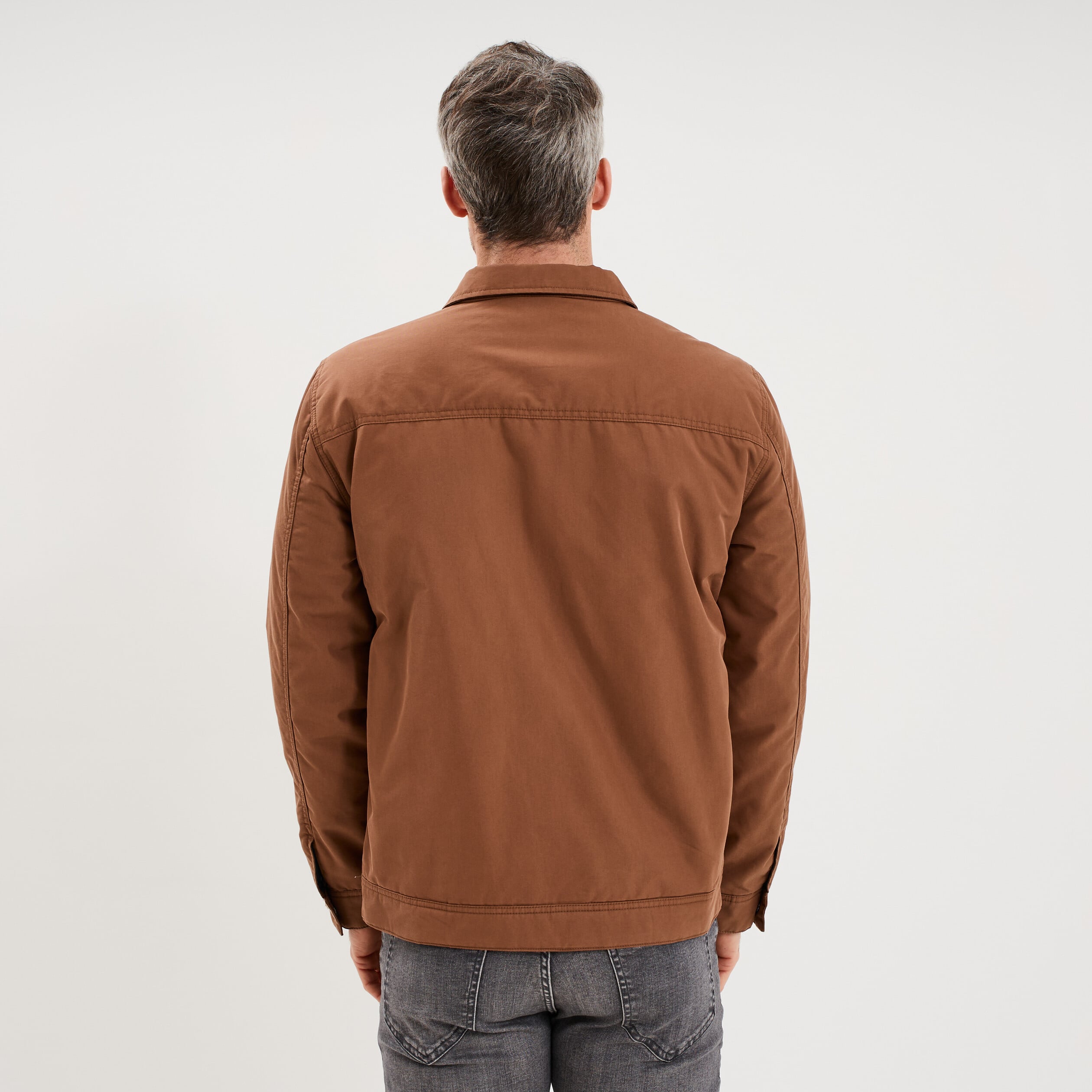 Blouson zipp&eacute; doubl&eacute; col &agrave; revers marron homme