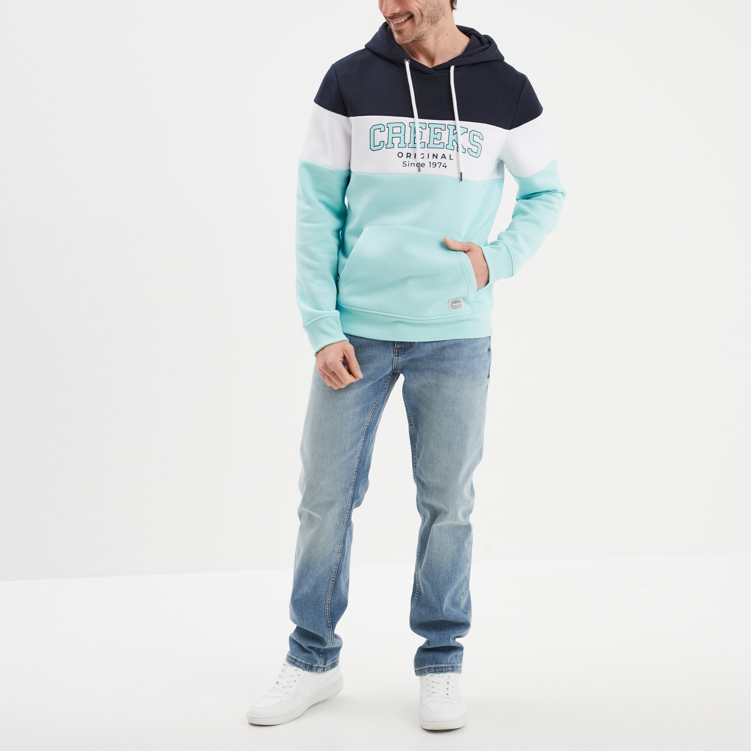 Sweat &agrave; capuche hoodie Creeks bleu turquoise homme