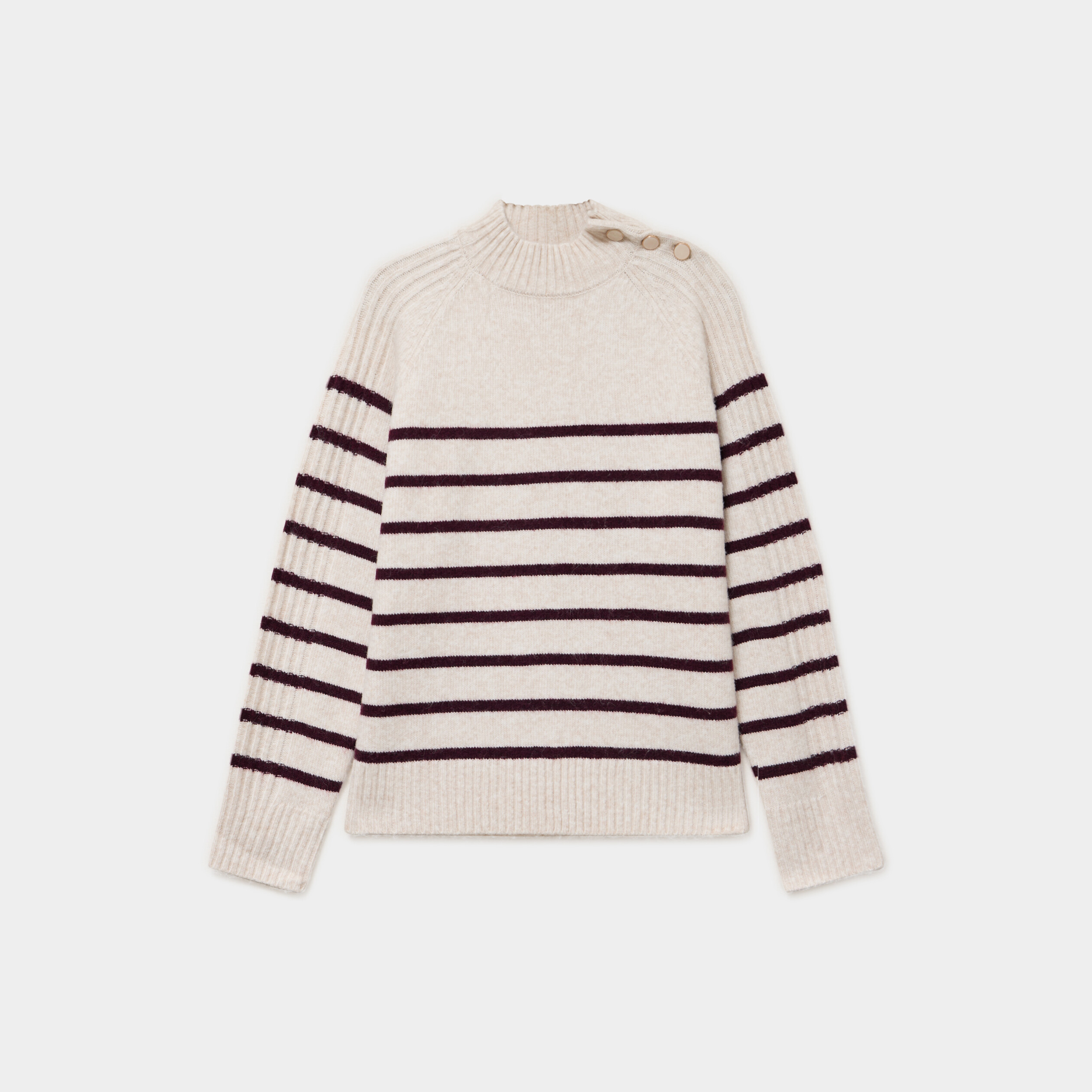 Pull col montant boutonn&eacute; ecru femme