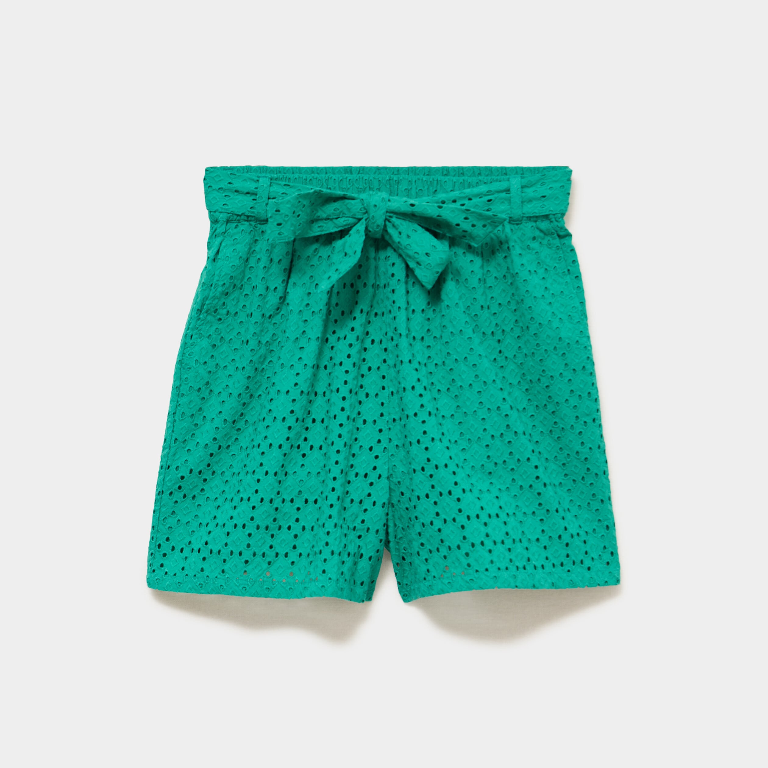 Short large broderie anglaise coton vert canard femme