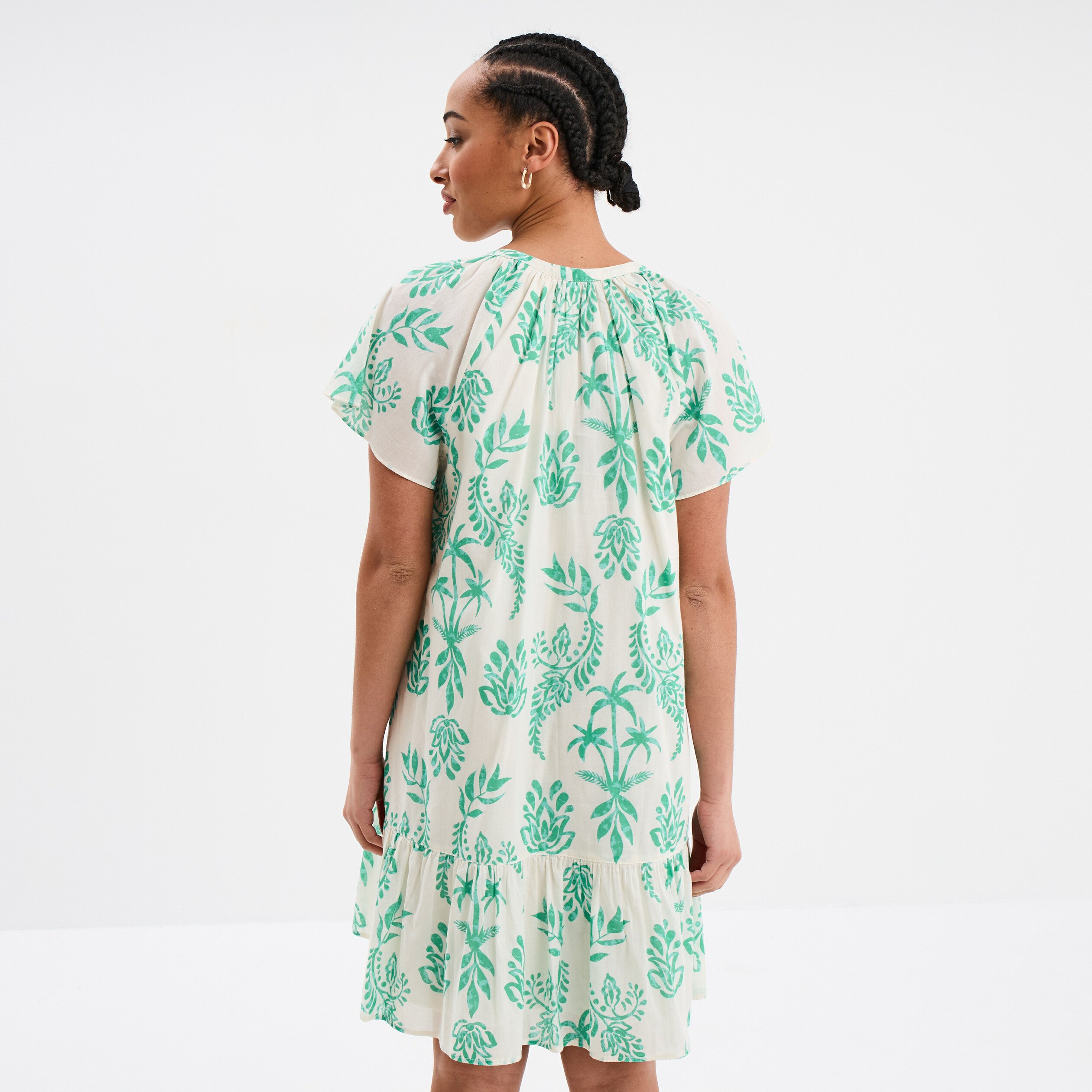 robe trapeze manches papillons coton ecru femme Robe trapèze manches papillons coton ecru femme
