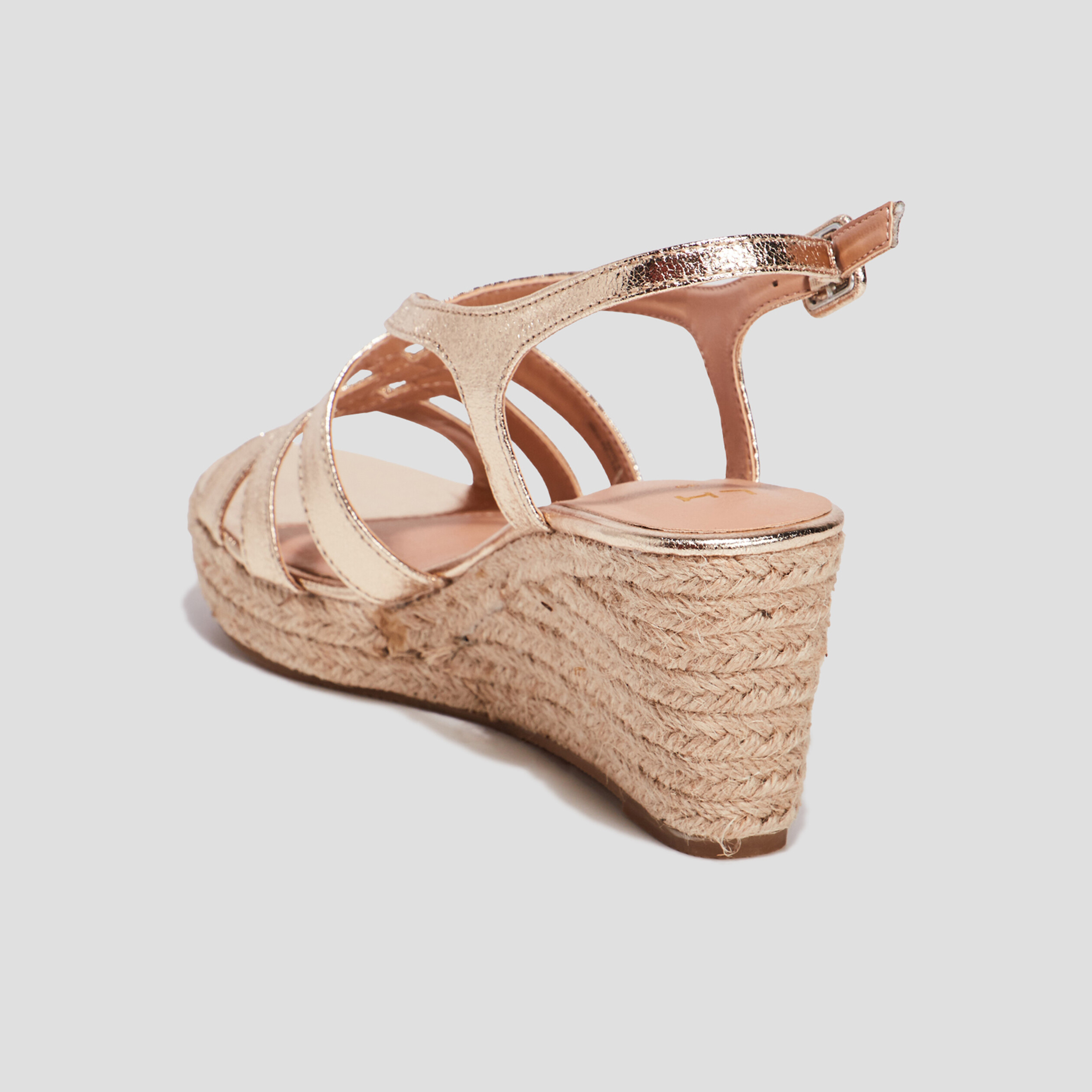 Sandales compens&eacute;es brides crois&eacute;es jaune or femme
