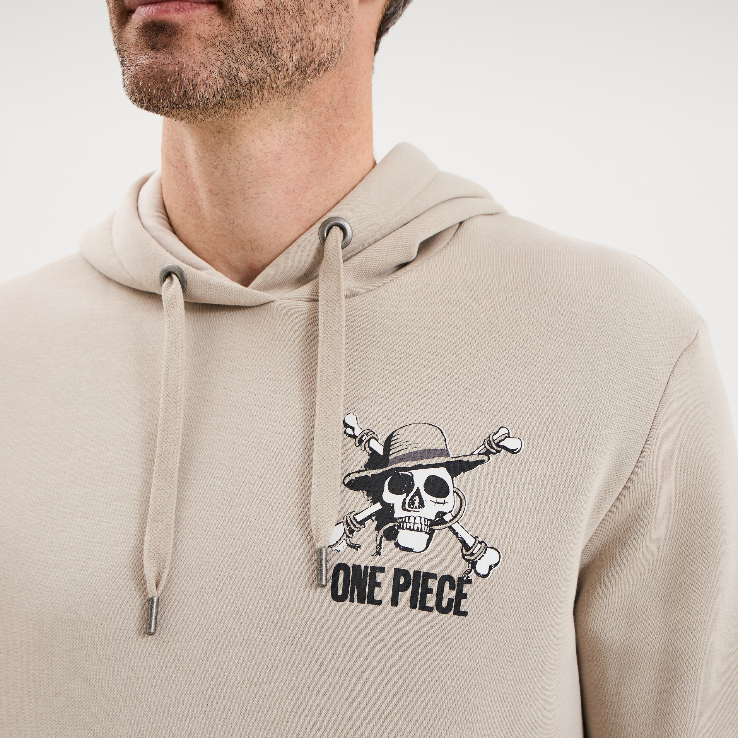 Sweat hoodie molleton 1 poche One Piece gris clair homme