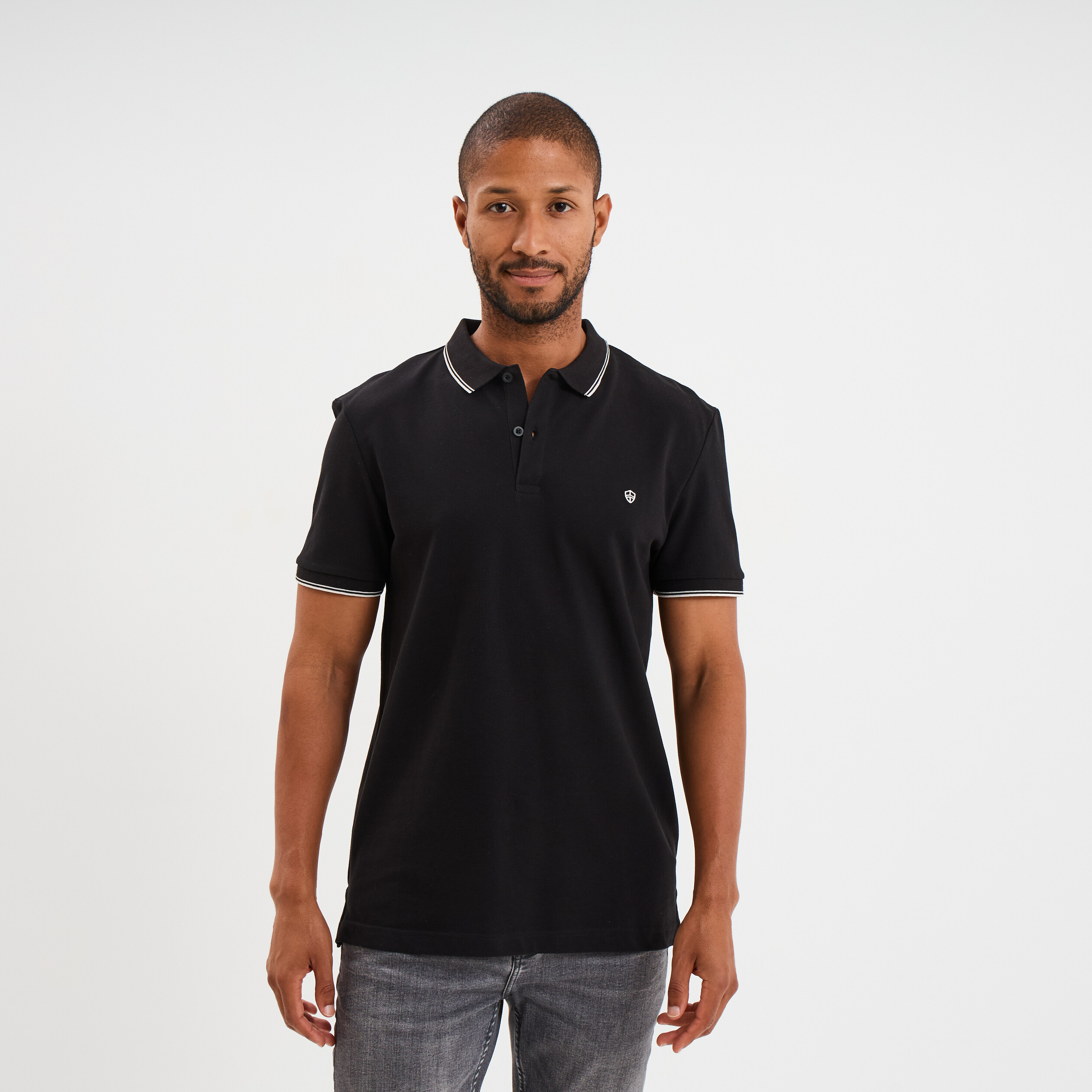 Polo manches courtes bords contrastés noir homme