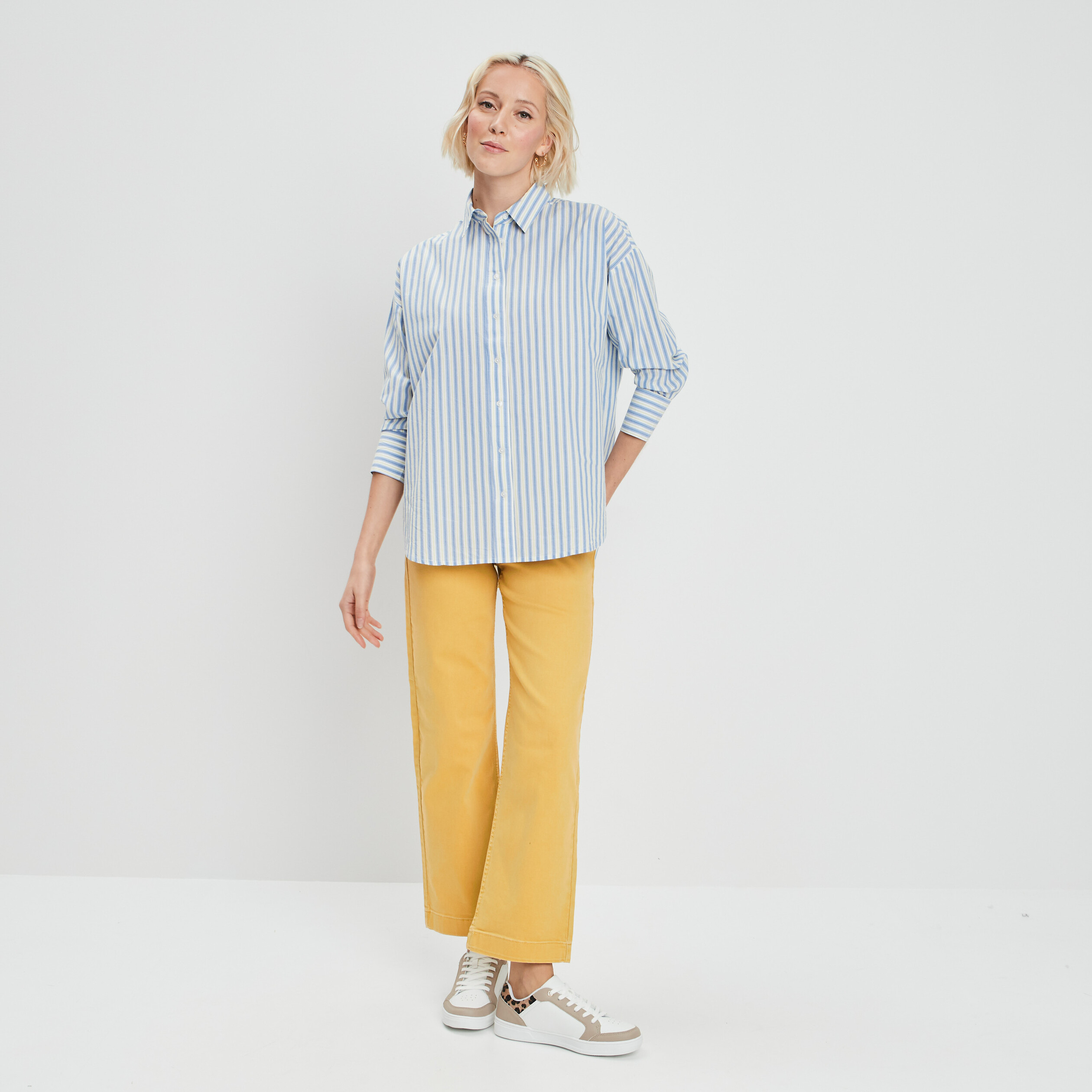 Pantalon jambe large 7 8 me boutonn jaune moutarde femme