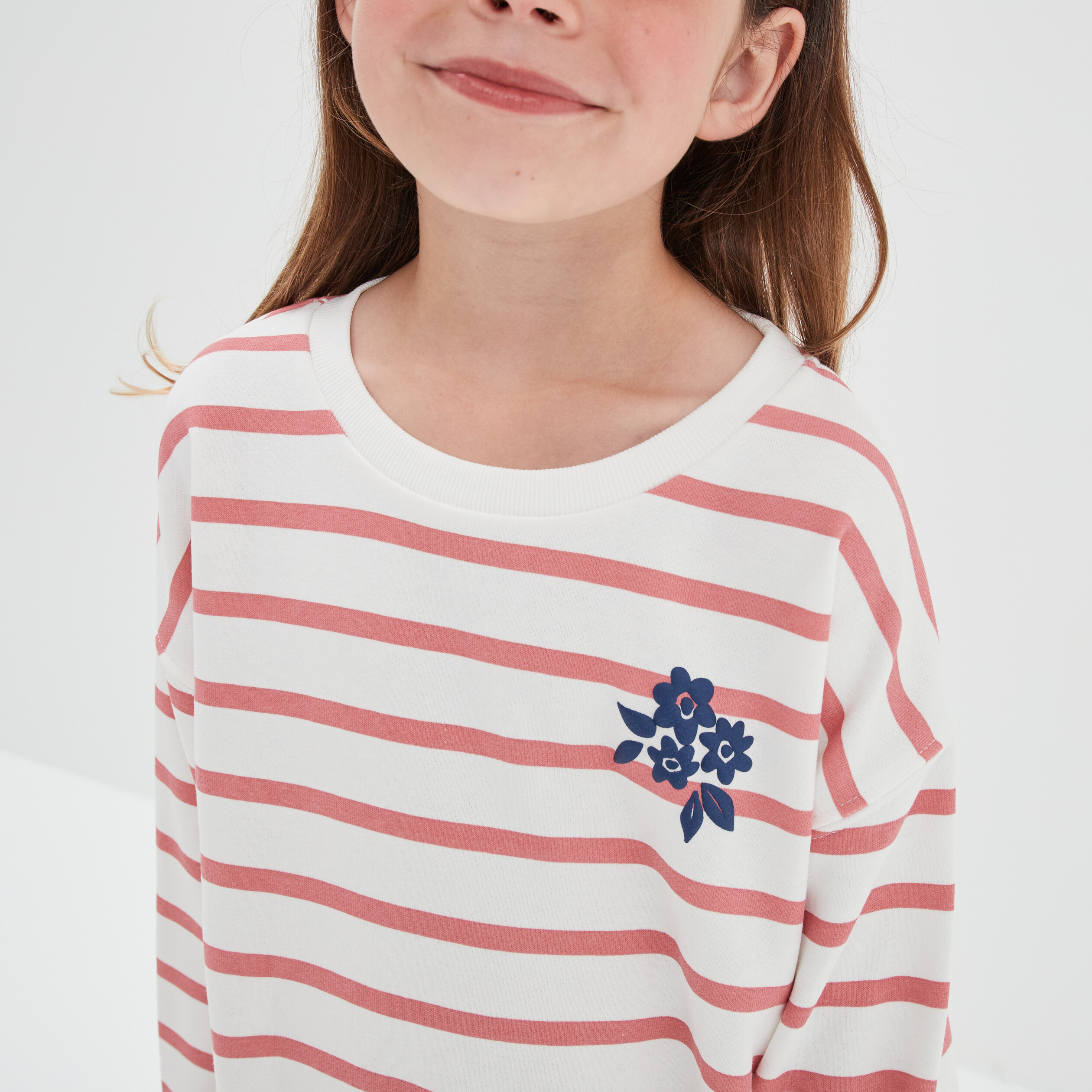 Sweat col rond manches longues blanc fille