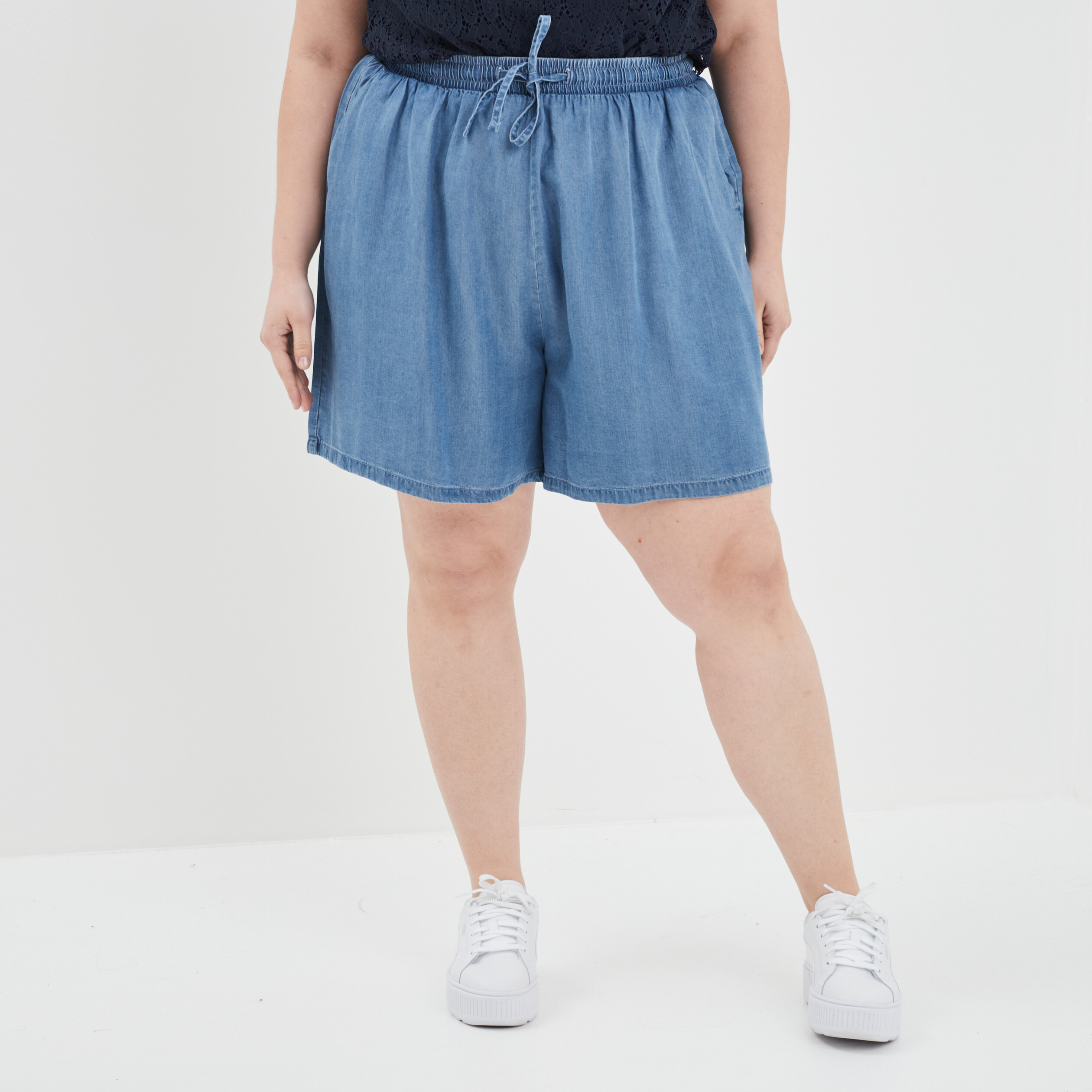 short large taille elastiquee denim stone femmegt Short large taille élastiquée denim stone femme grande taille