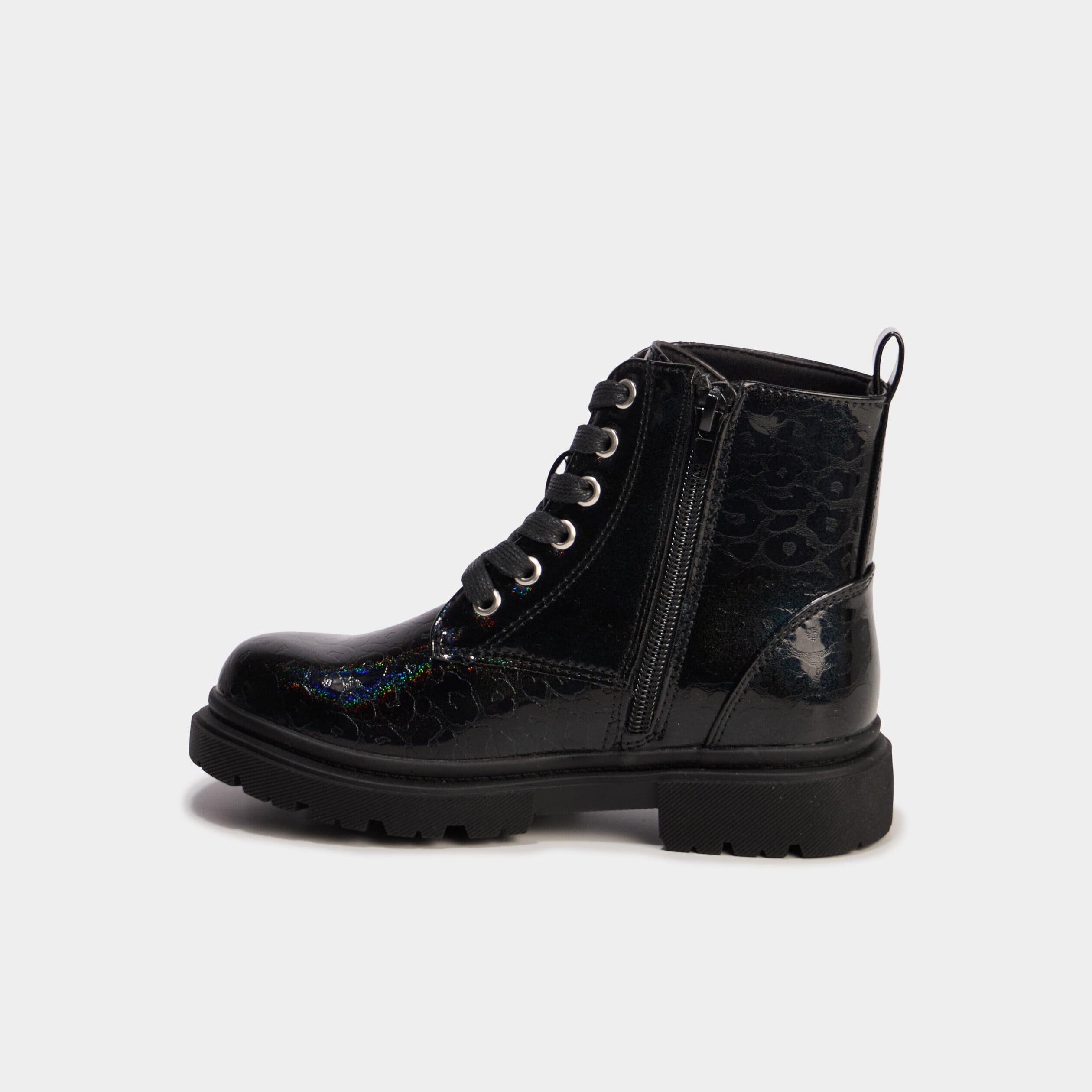 Boots crant&eacute;es vernies &agrave; paillettes noir fille