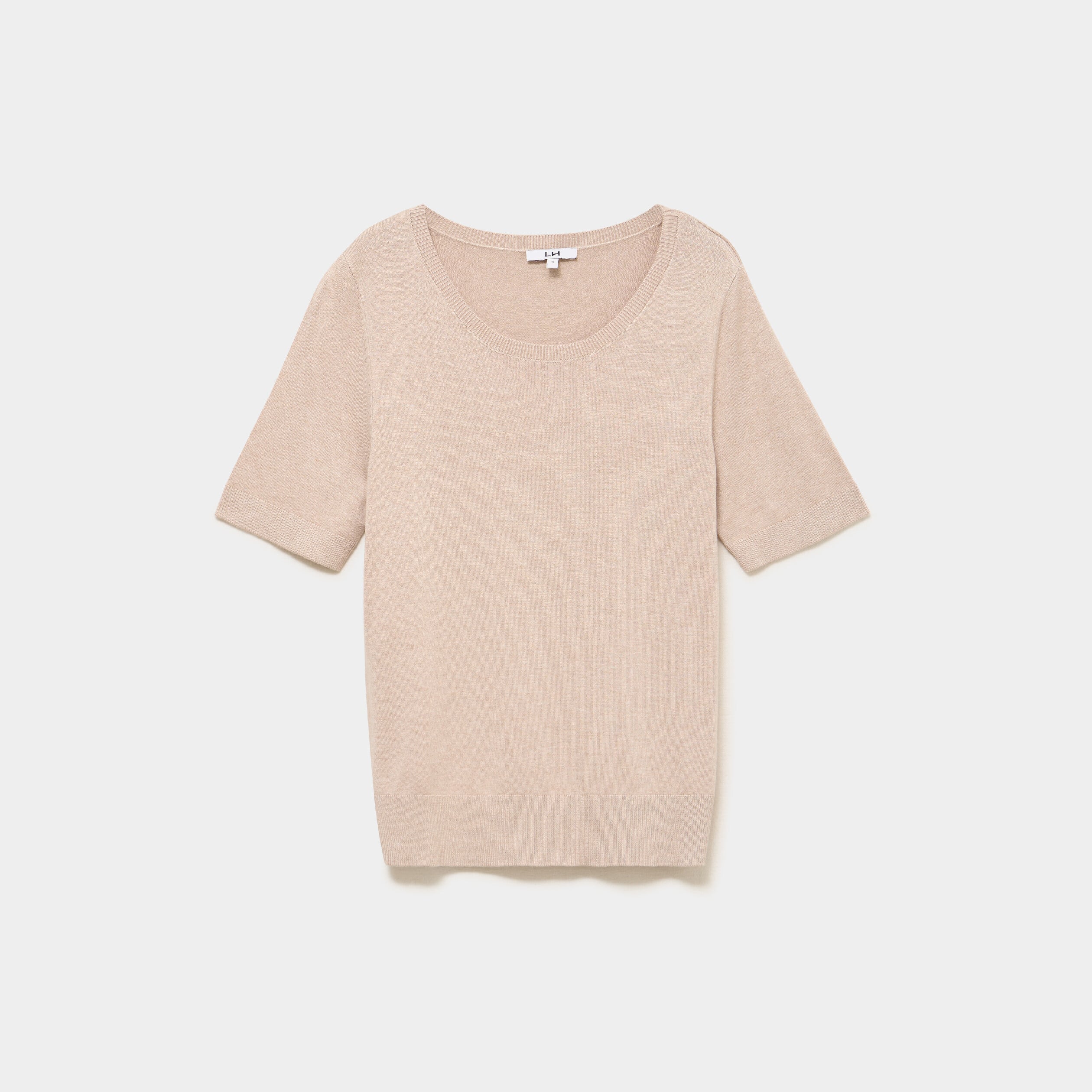 Pull manches courtes col rond beige femme