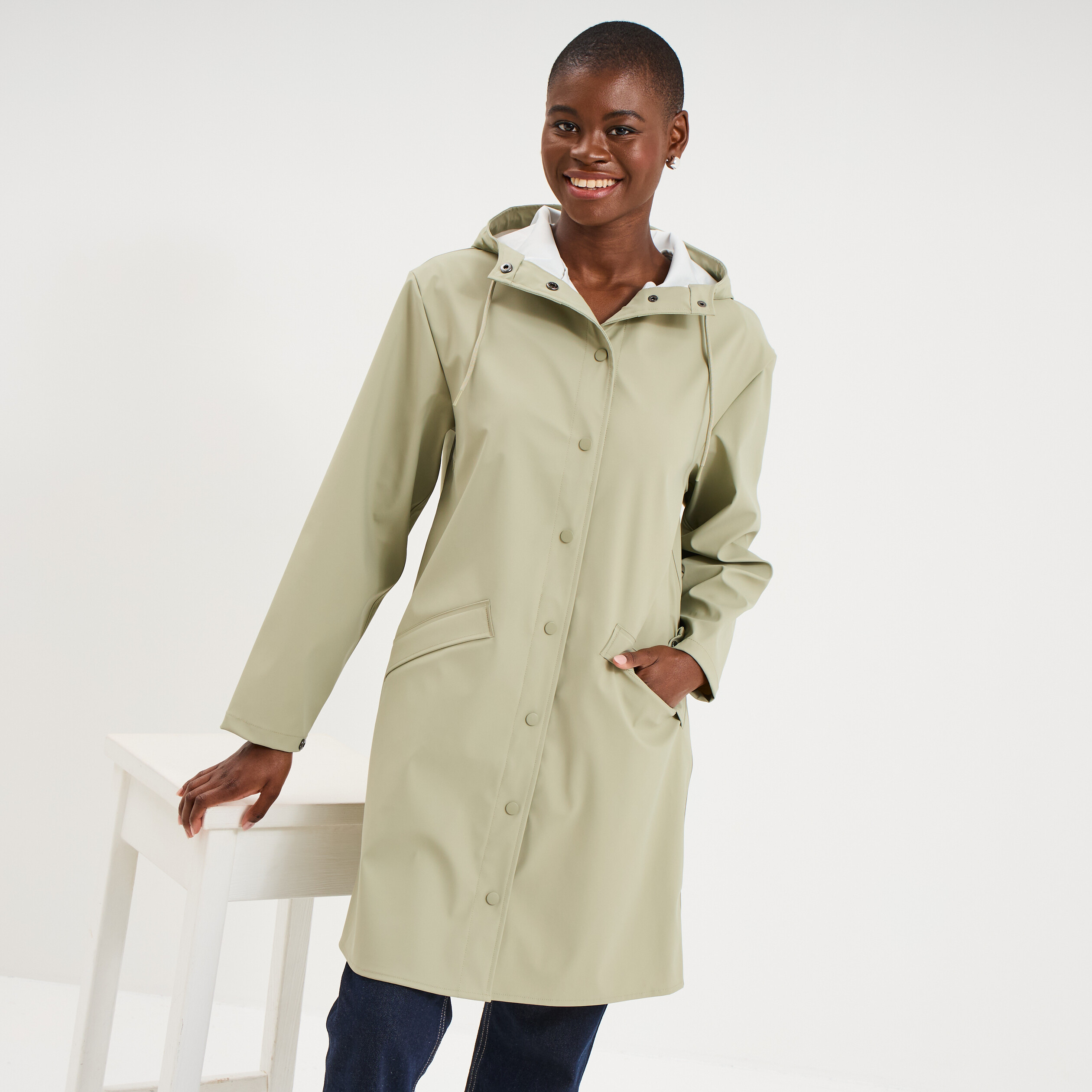 Parka imperm&eacute;able coupe-vent &agrave; capuche vert kaki femme