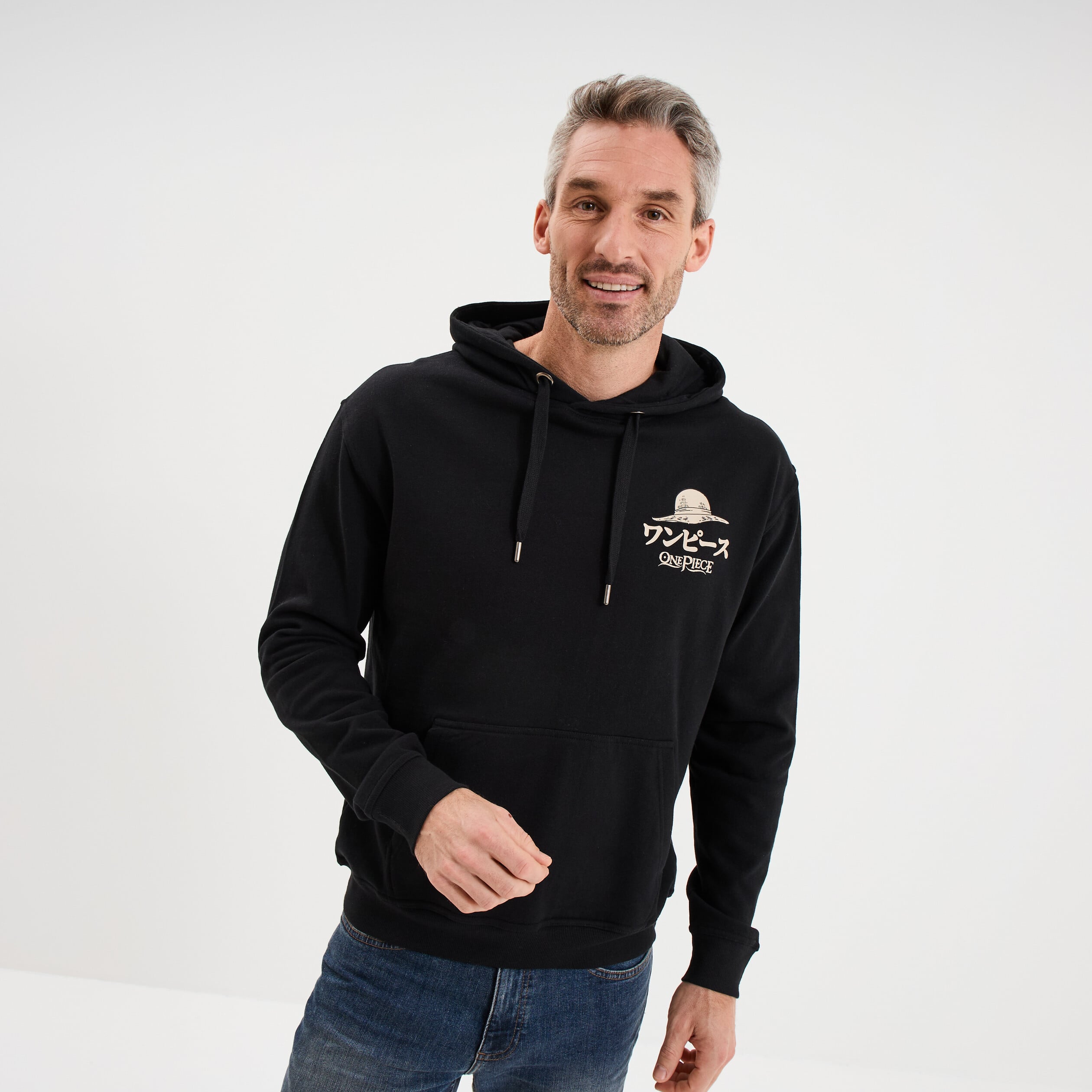 Sweat hoodie molleton One Piece noir homme