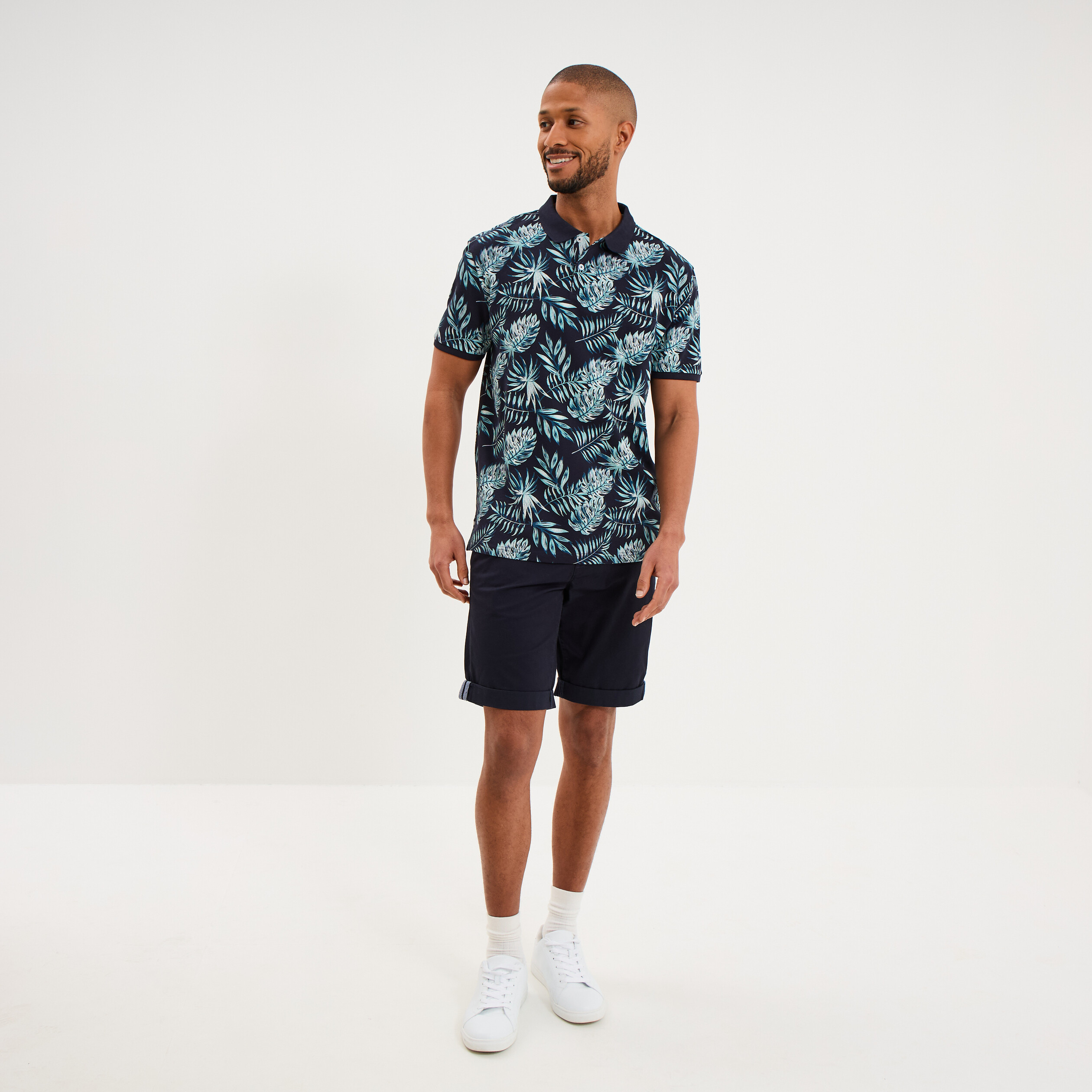 Bermuda short chino straight stretch bleu fonc&eacute; homme