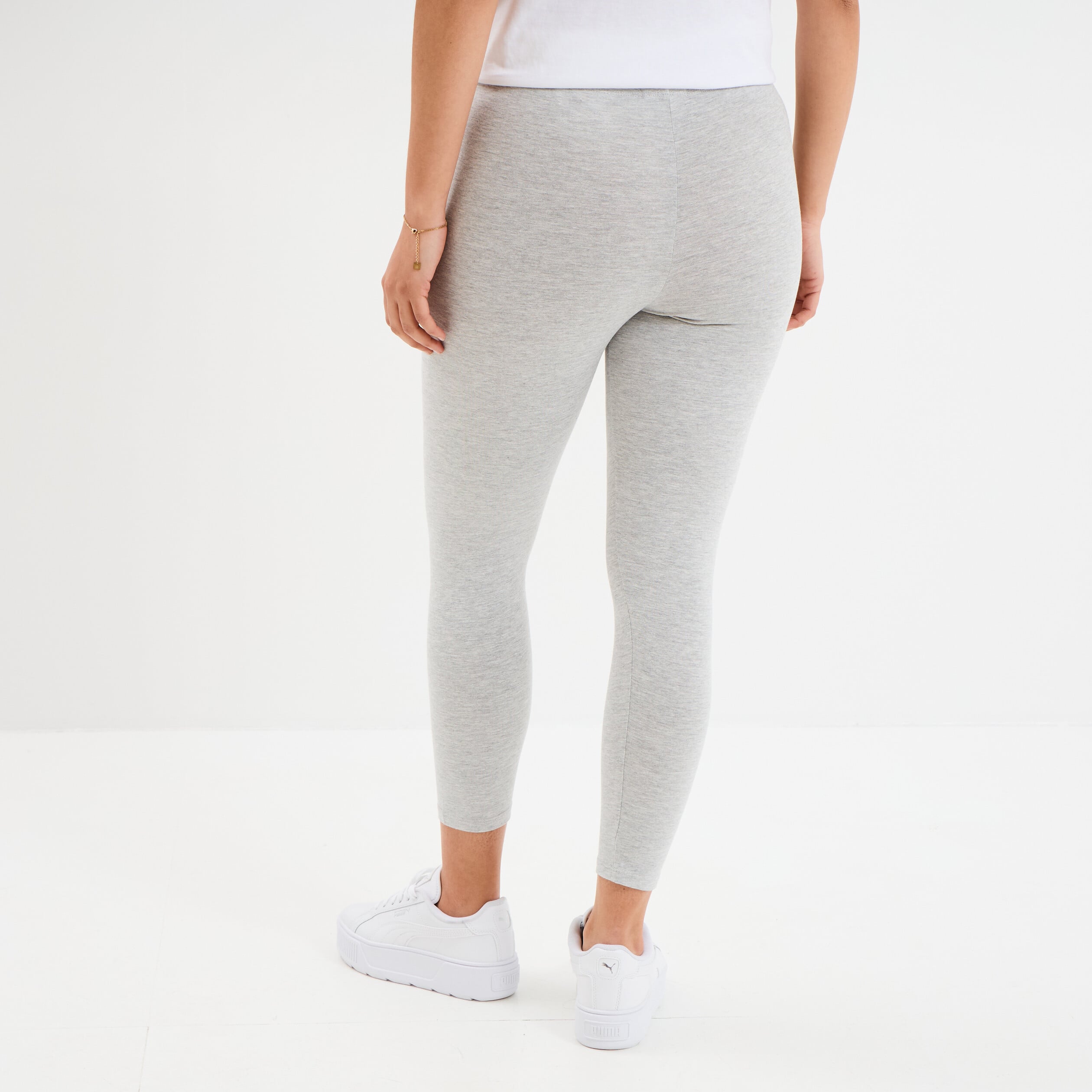 Legging 7/8 &egrave;me taille &eacute;lastiqu&eacute;e gris clair femme