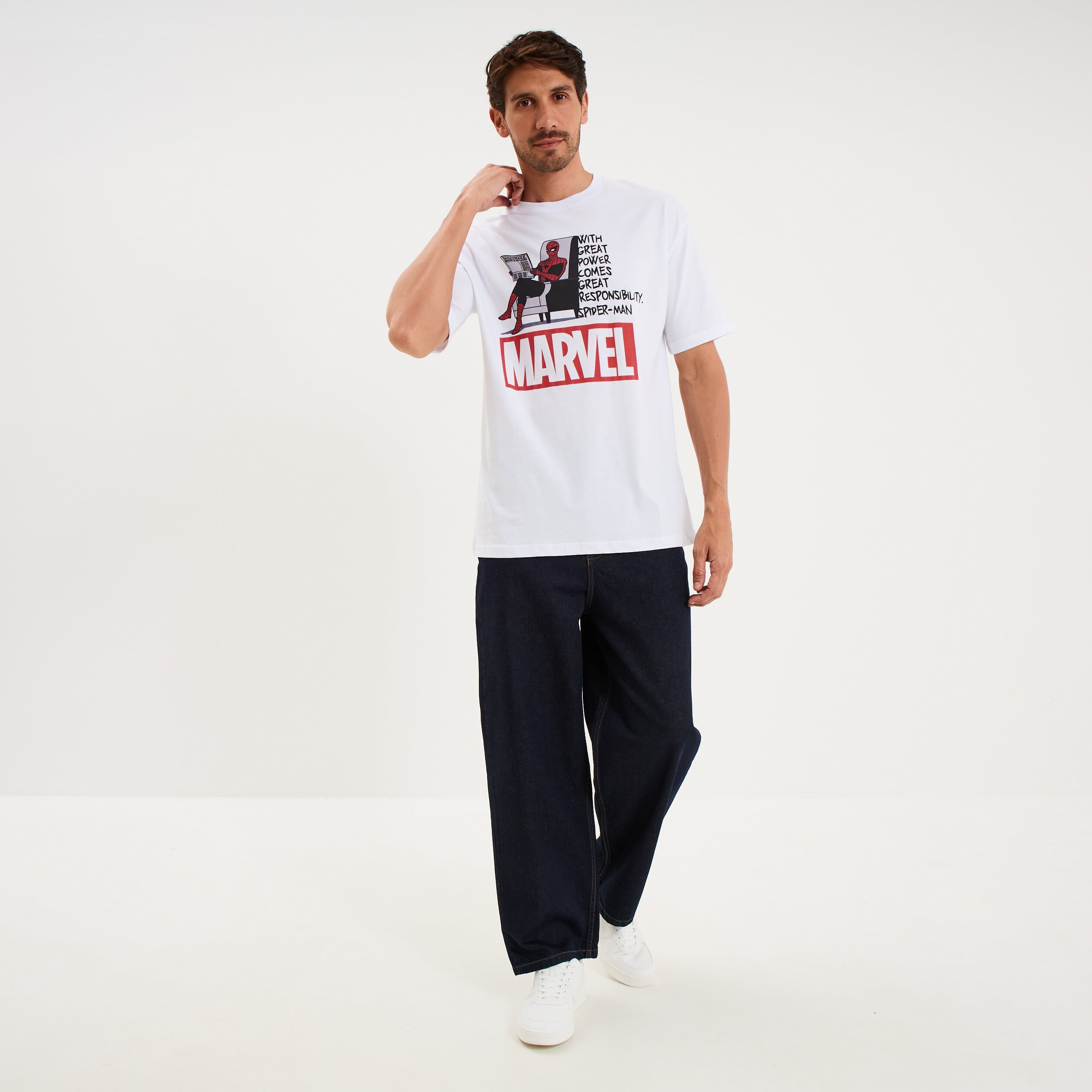 T-shirt manches courtes coton Spider-Man blanc homme