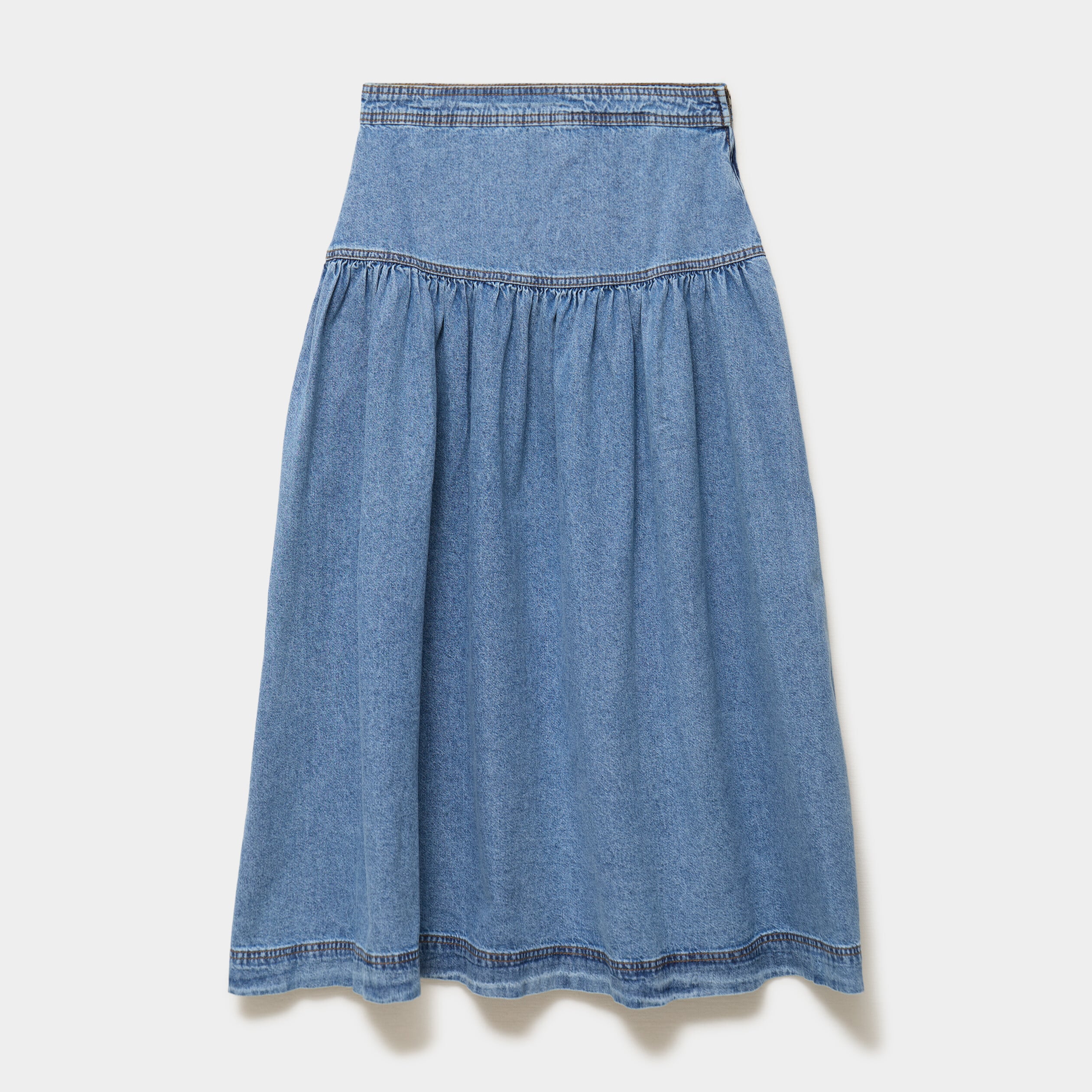 Jupe longue en jean large coton denim stone femme